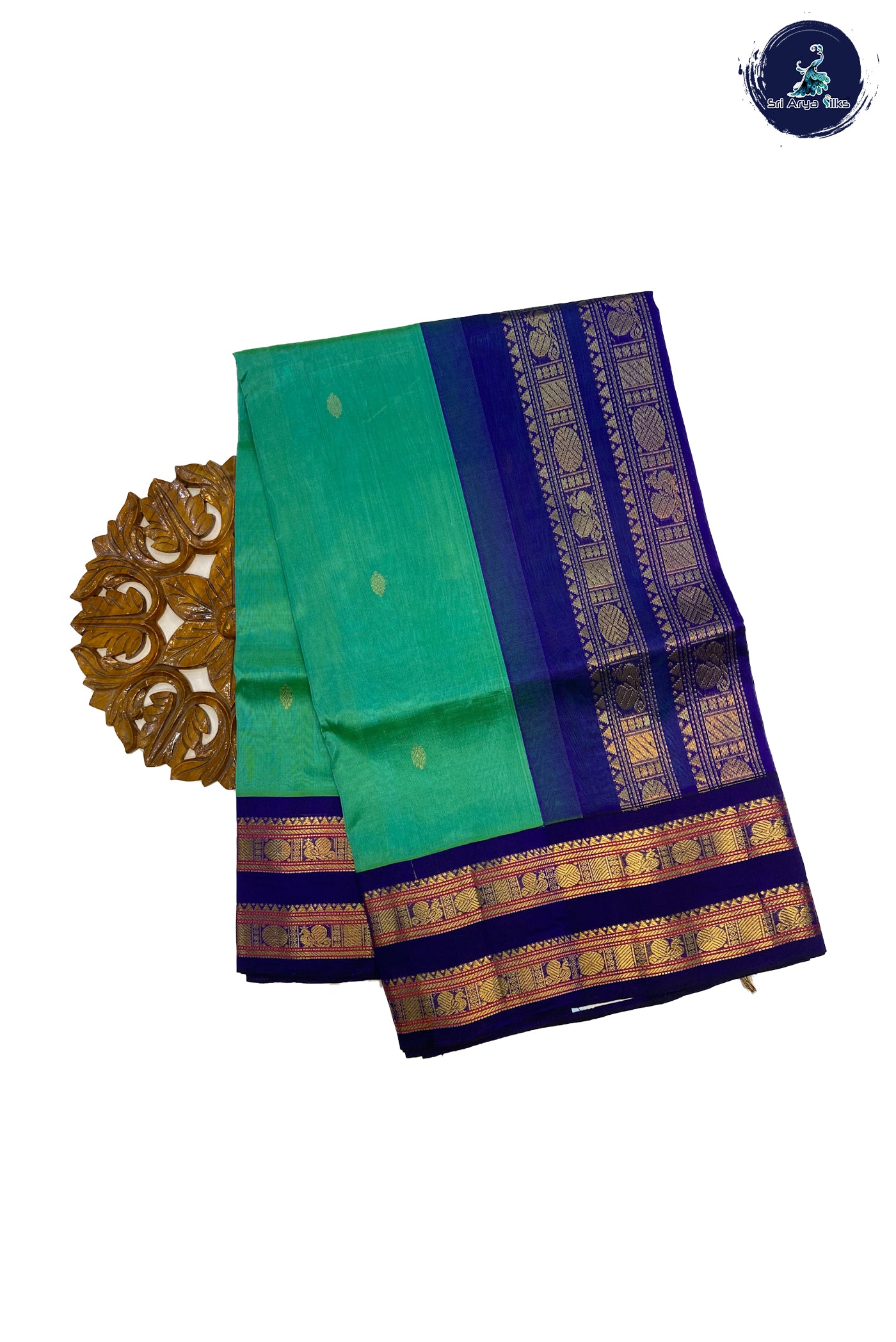 Turquoise Korvai Silk Cotton Saree With Zari Buttas Pattern