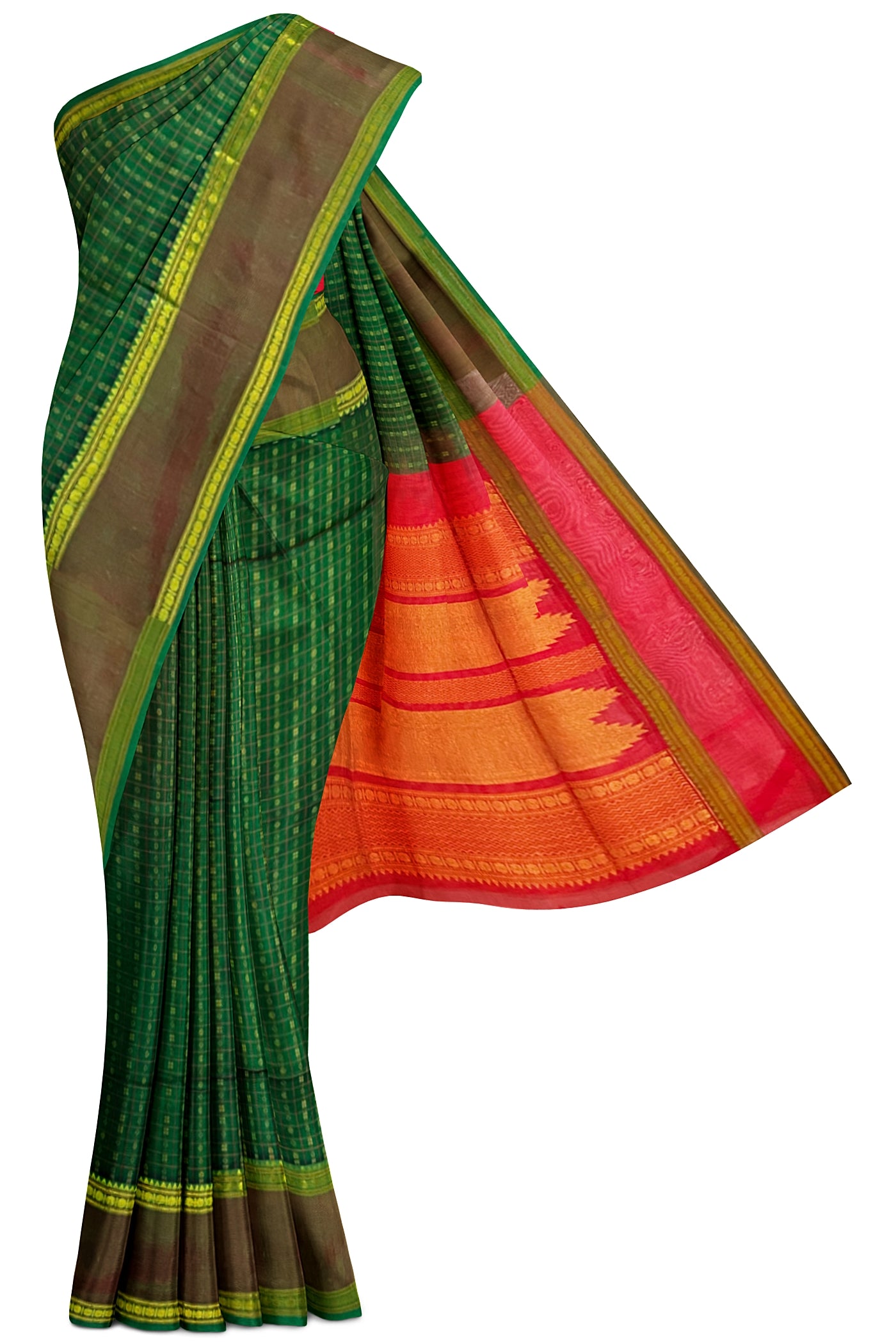 Green Silk Cotton Saree With Meenakari Work Pattern