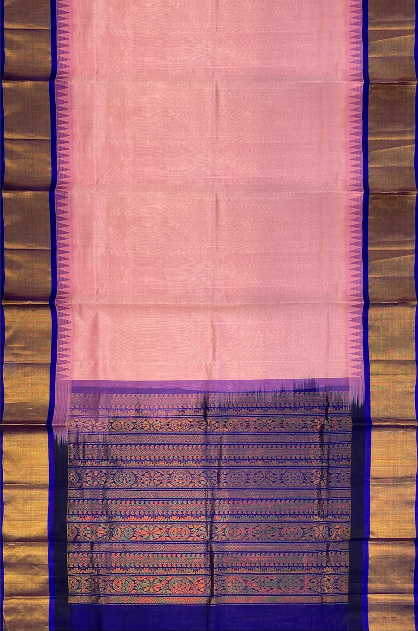 Blush Pink Korvai Silk Cotton Saree With Plain Pattern