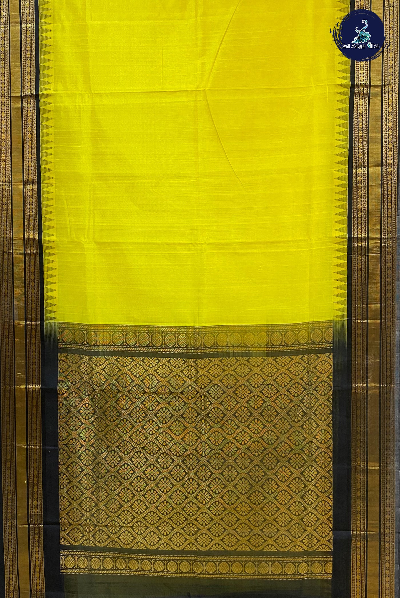 Lemon Yellow Korvai Silk Cotton Saree With Plain Pattern