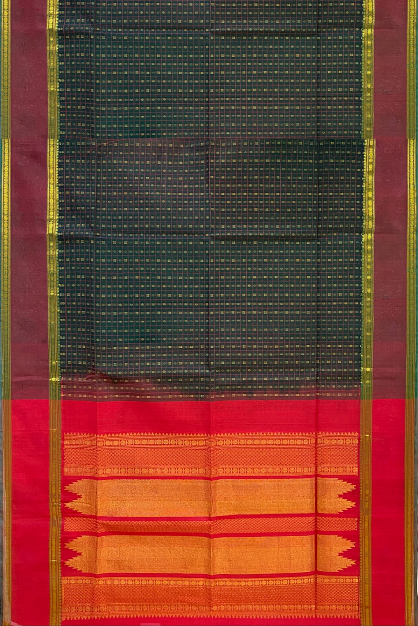 Bottle Green Silk Cotton Saree With Meenakari Work Pattern