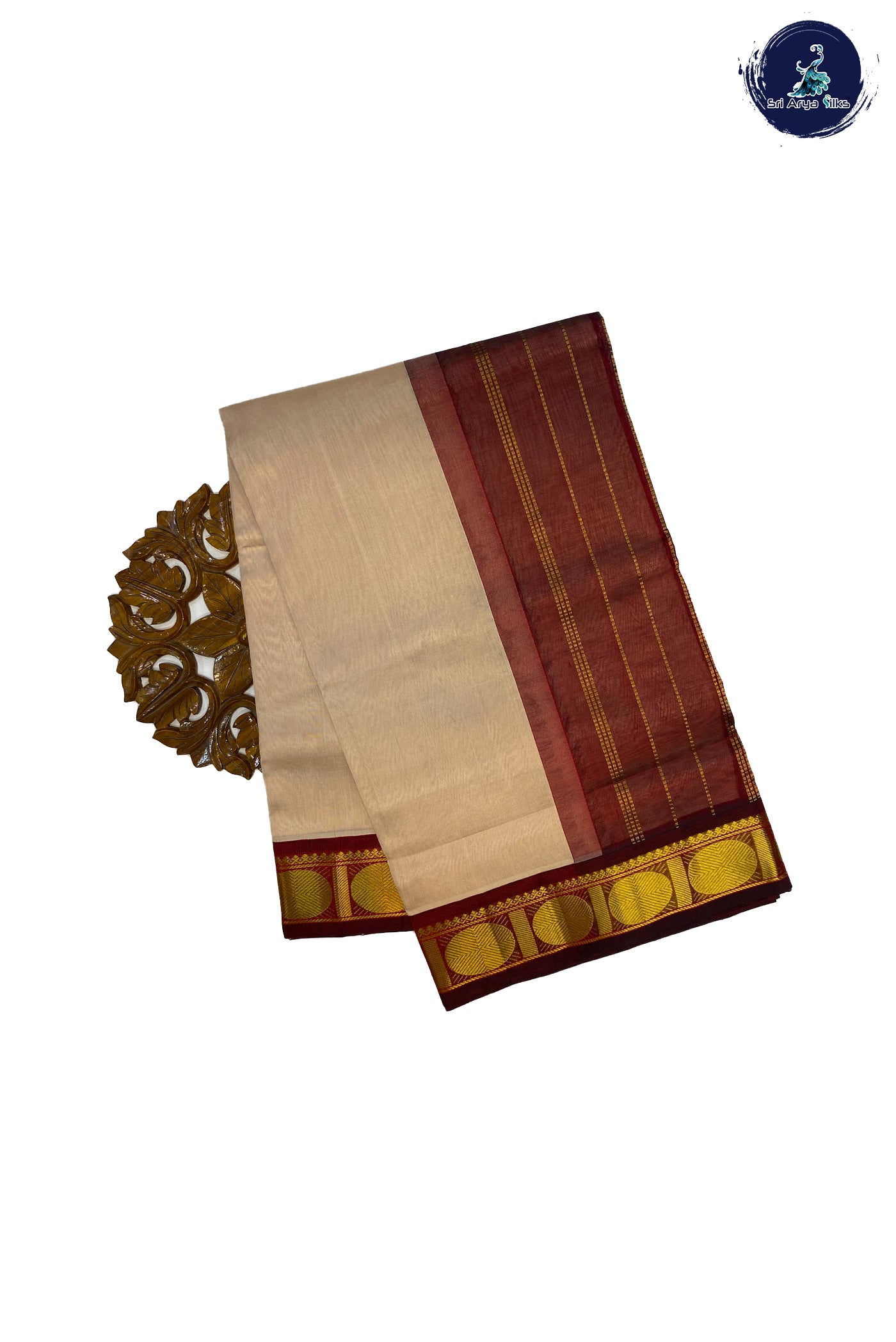 Chocolate Shade Silk Cotton Saree With Plain Pattern