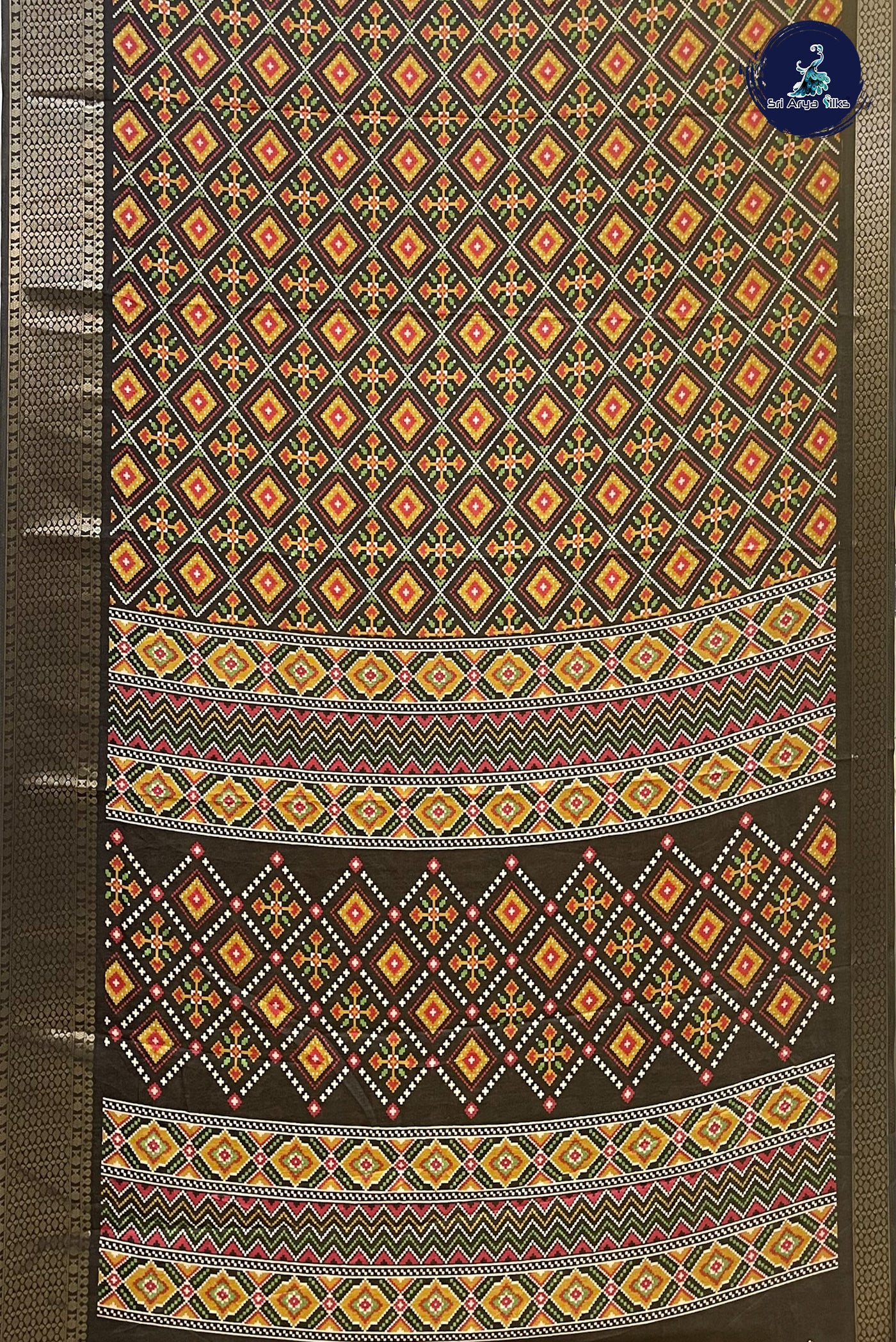 Brown Pattola Saree With Printed Pattern
