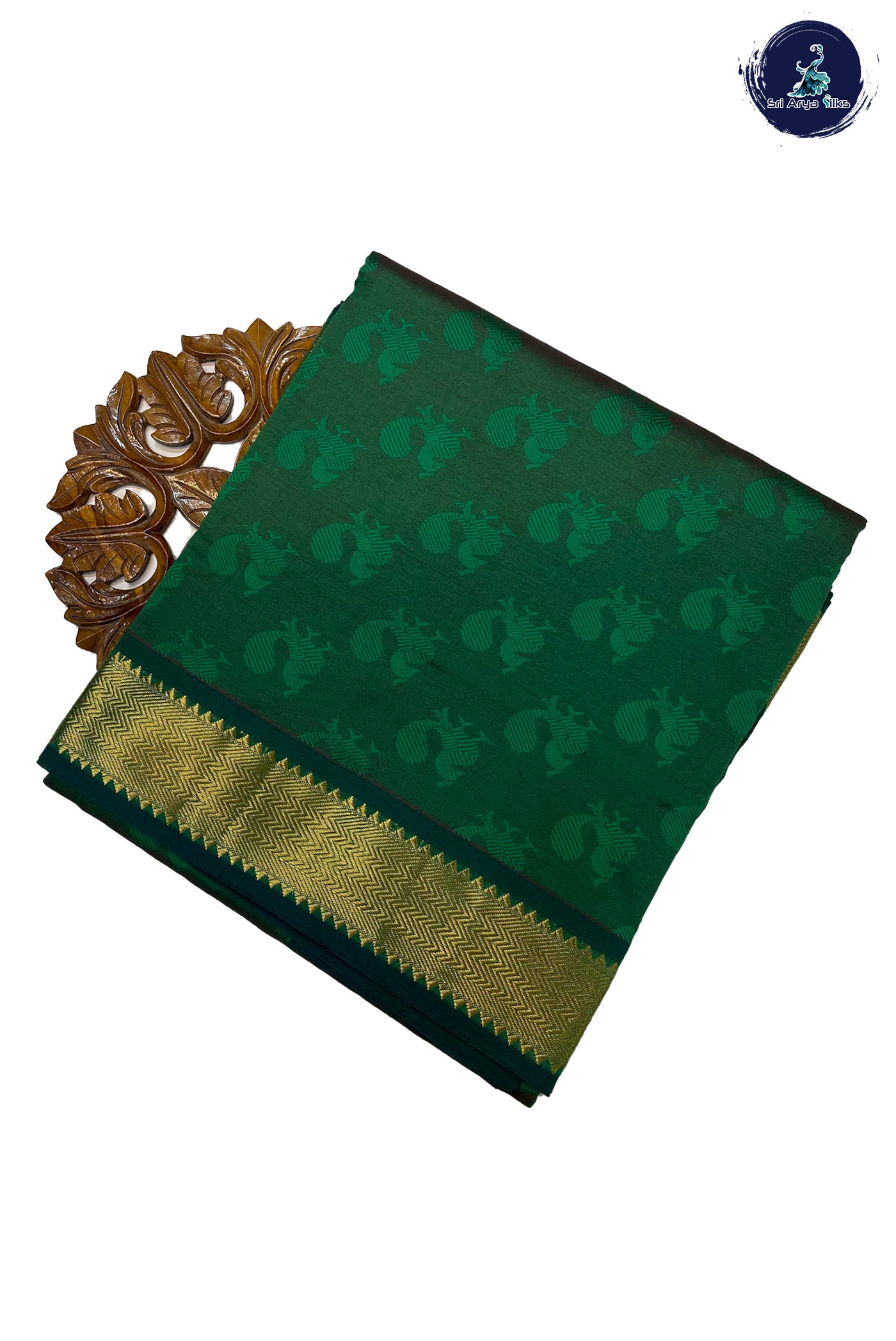 Dark Green Madisar Semi Silk Cotton Saree With Embossed Pattern