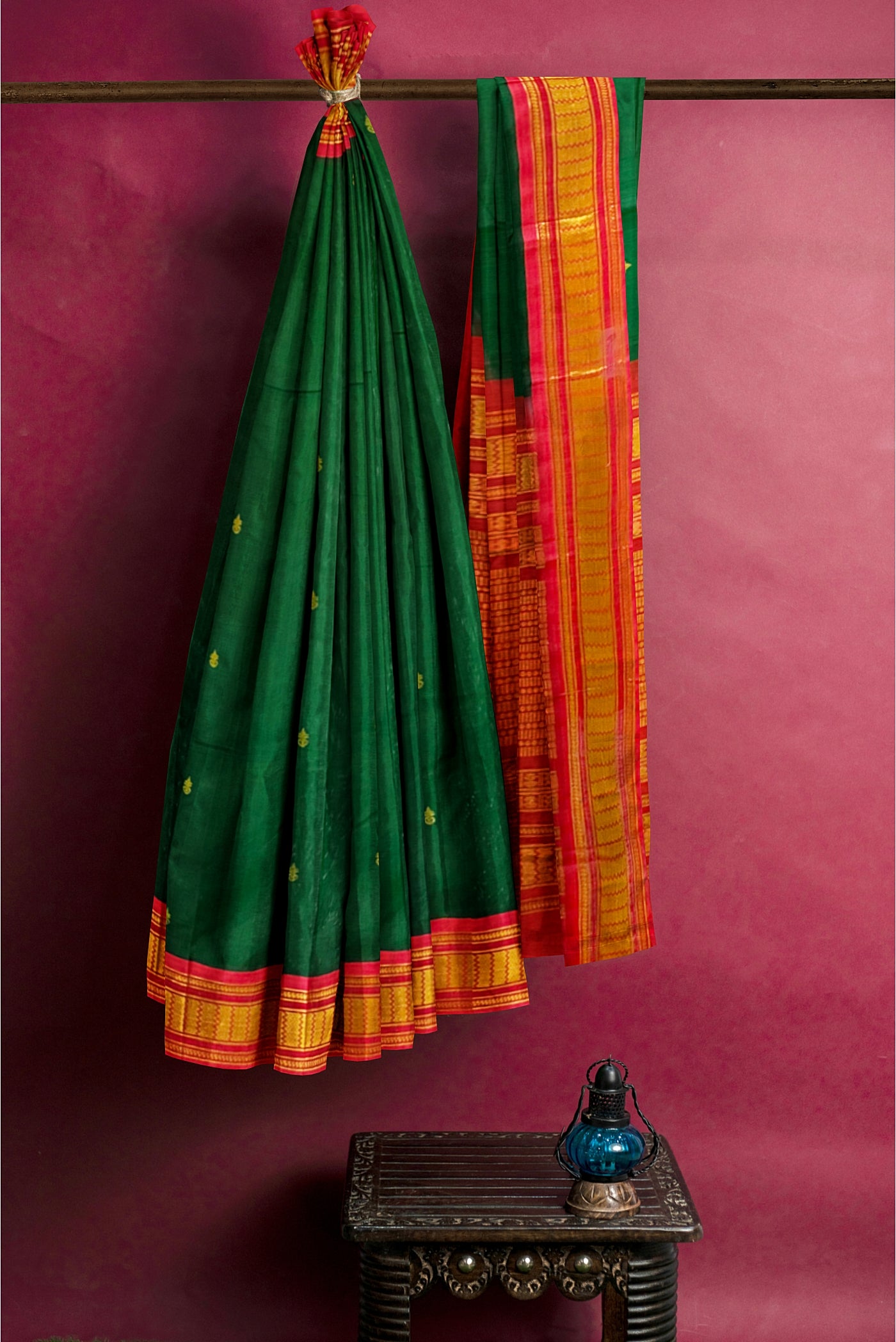 Blue with Border Orange, Pallu ,Body Butta Rich Korvai Silk Cotton Sar –  Sampoornam Creations