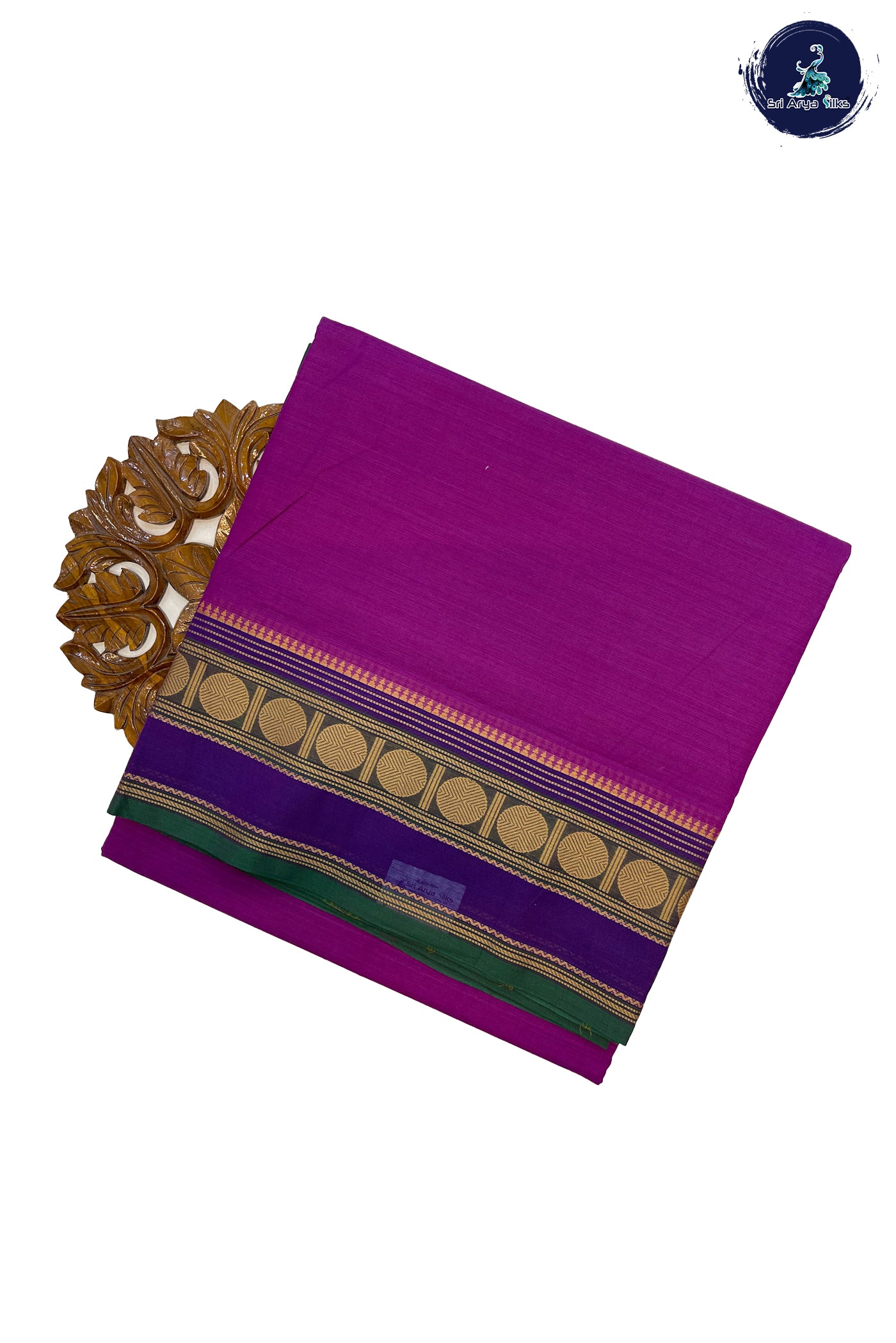 Purple Madisar Cotton Saree With Plain Pattern