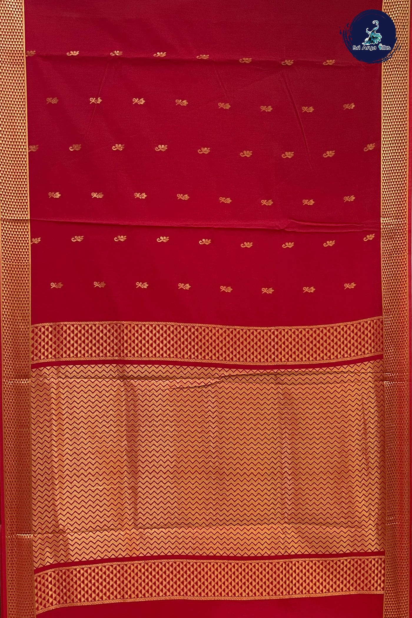 Maroon Madisar Semi Silk Cotton Saree With Zari Buttas Pattern