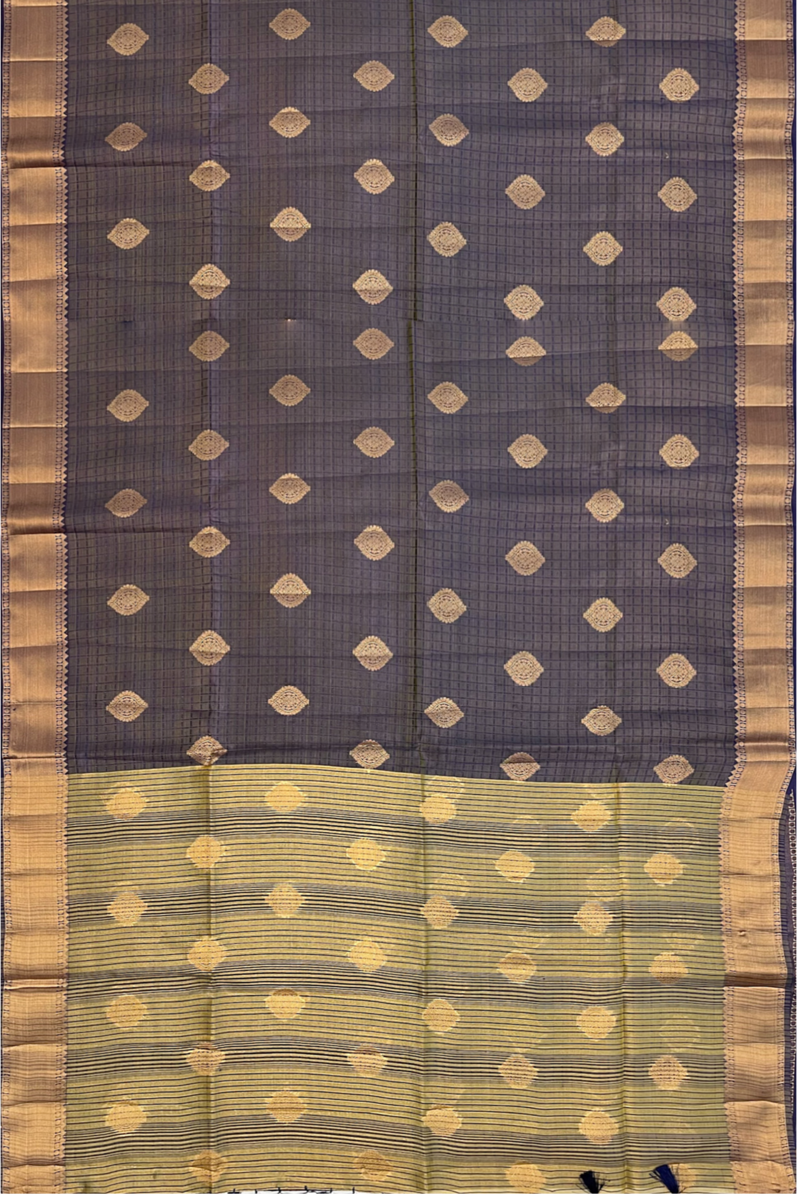Dual Tone Blue Tussar Saree With Embossed Pattern