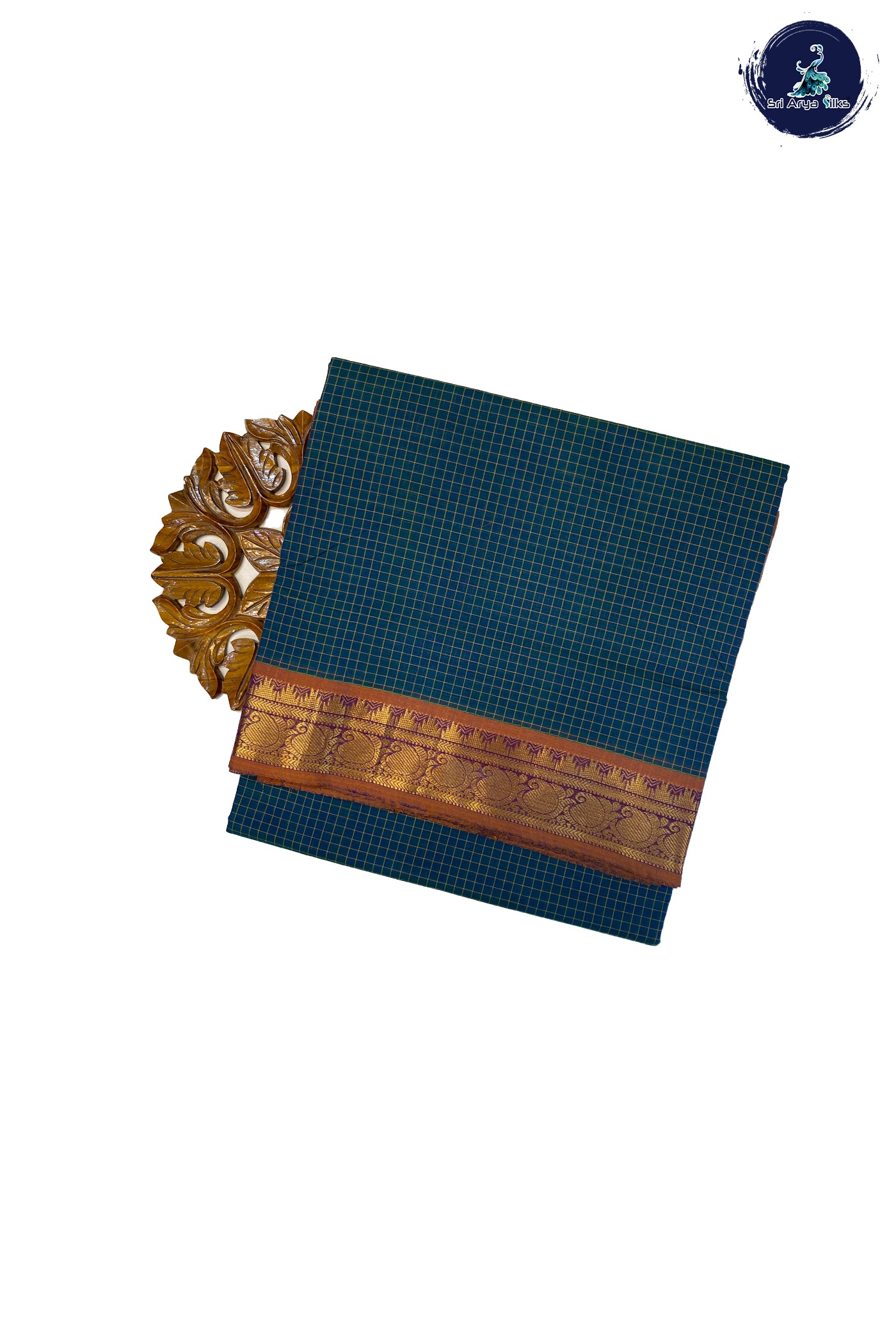Peacock Blue Madisar Cotton Saree With Checked Pattern
