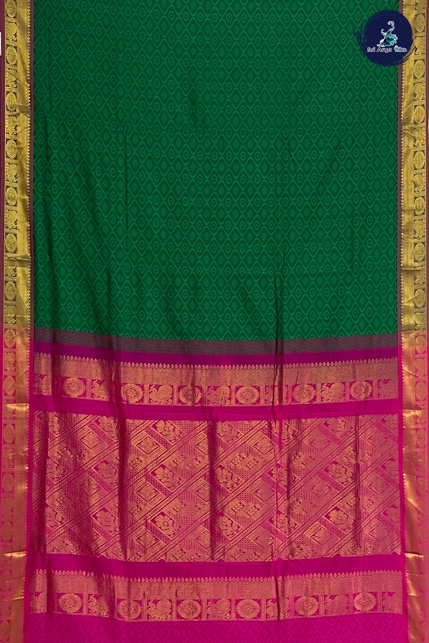 Dark Green Madisar Semi Silk Cotton Saree With Embossed Pattern