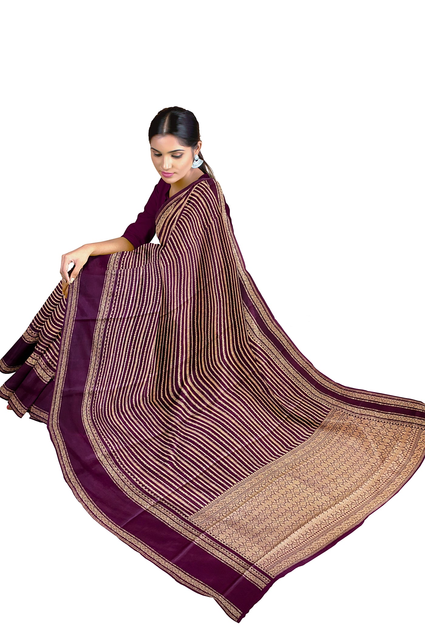 Grape Wine Colour Saree in Moss Chiffon – www.soosi.co.in