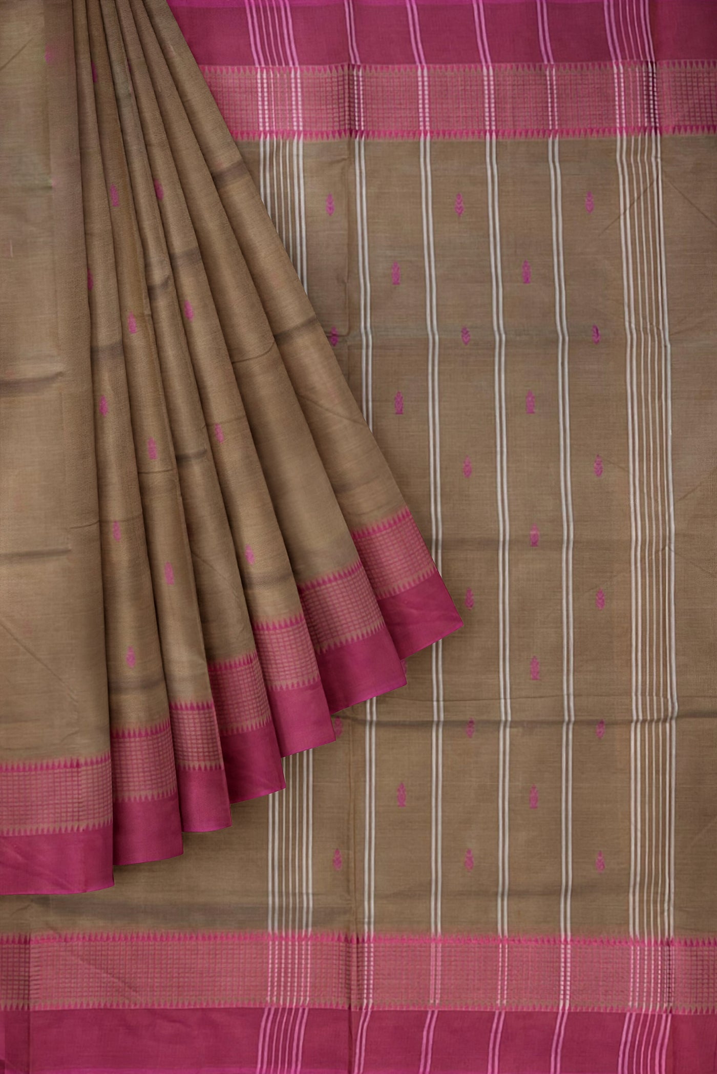 Light Brown Cotton Saree With Buttas Pattern