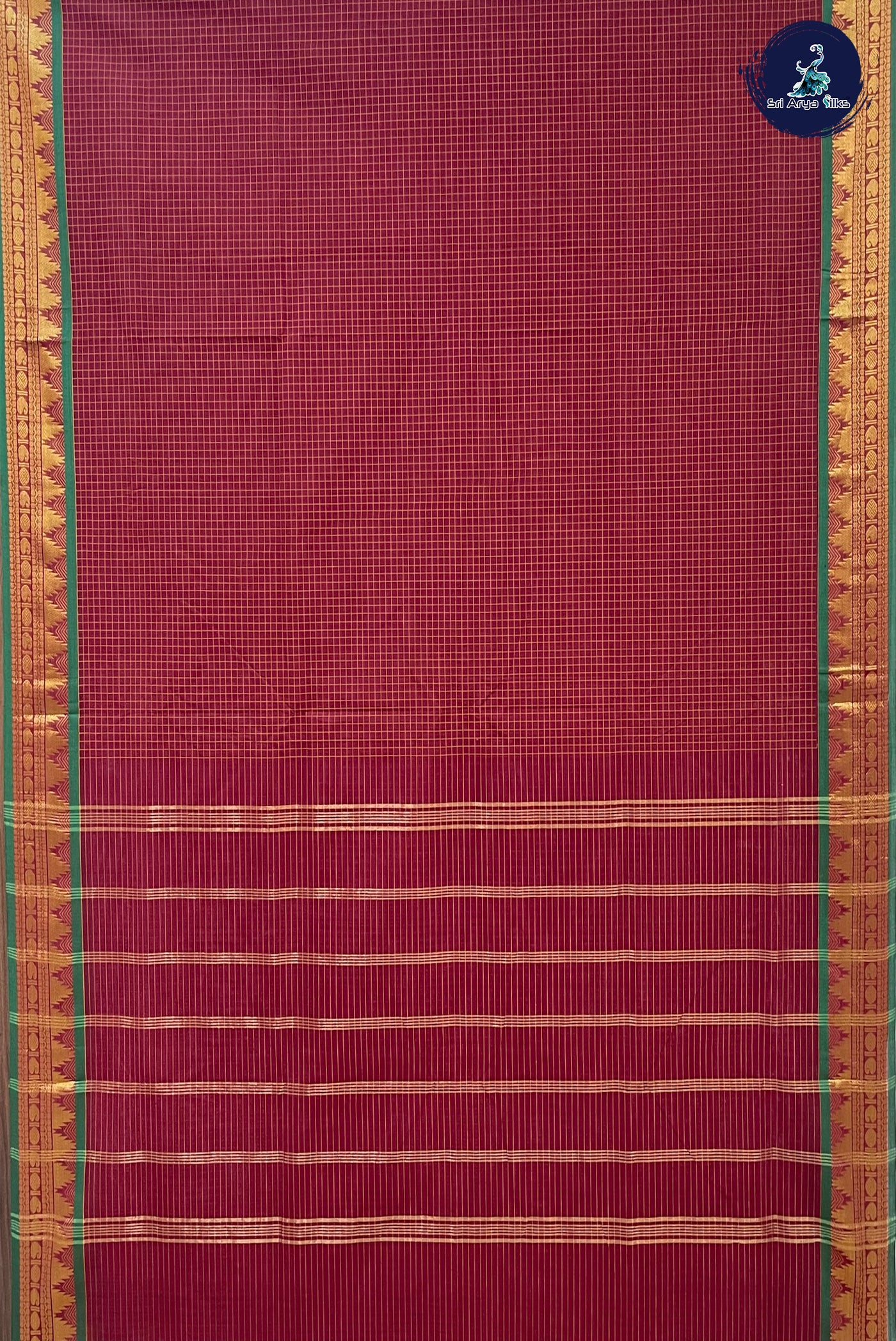Teracotta Red Madisar Cotton Saree With Checked Pattern