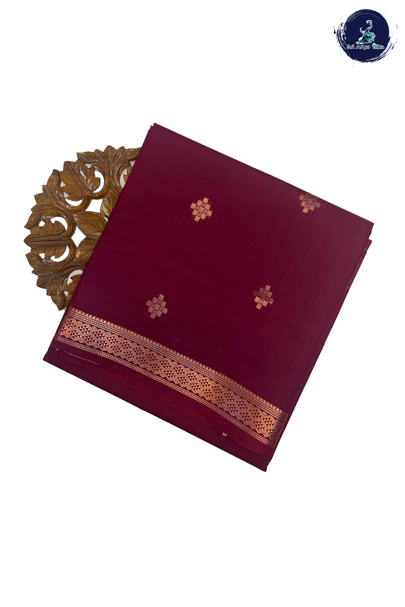 Dual Tone Maroon Madisar Semi Silk Cotton Saree With Copper Zari Buttas Pattern