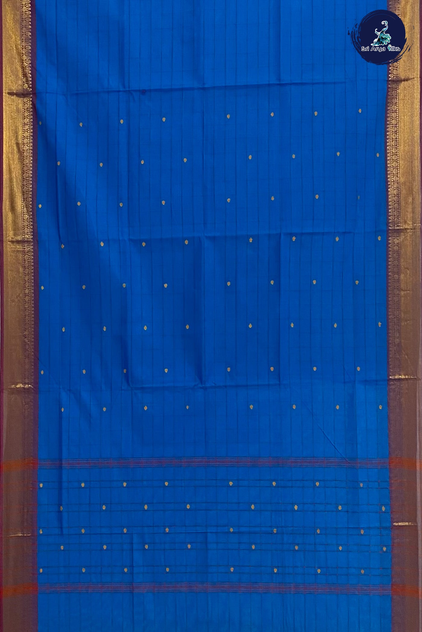 Blue Cotton Saree With Checked Pattern