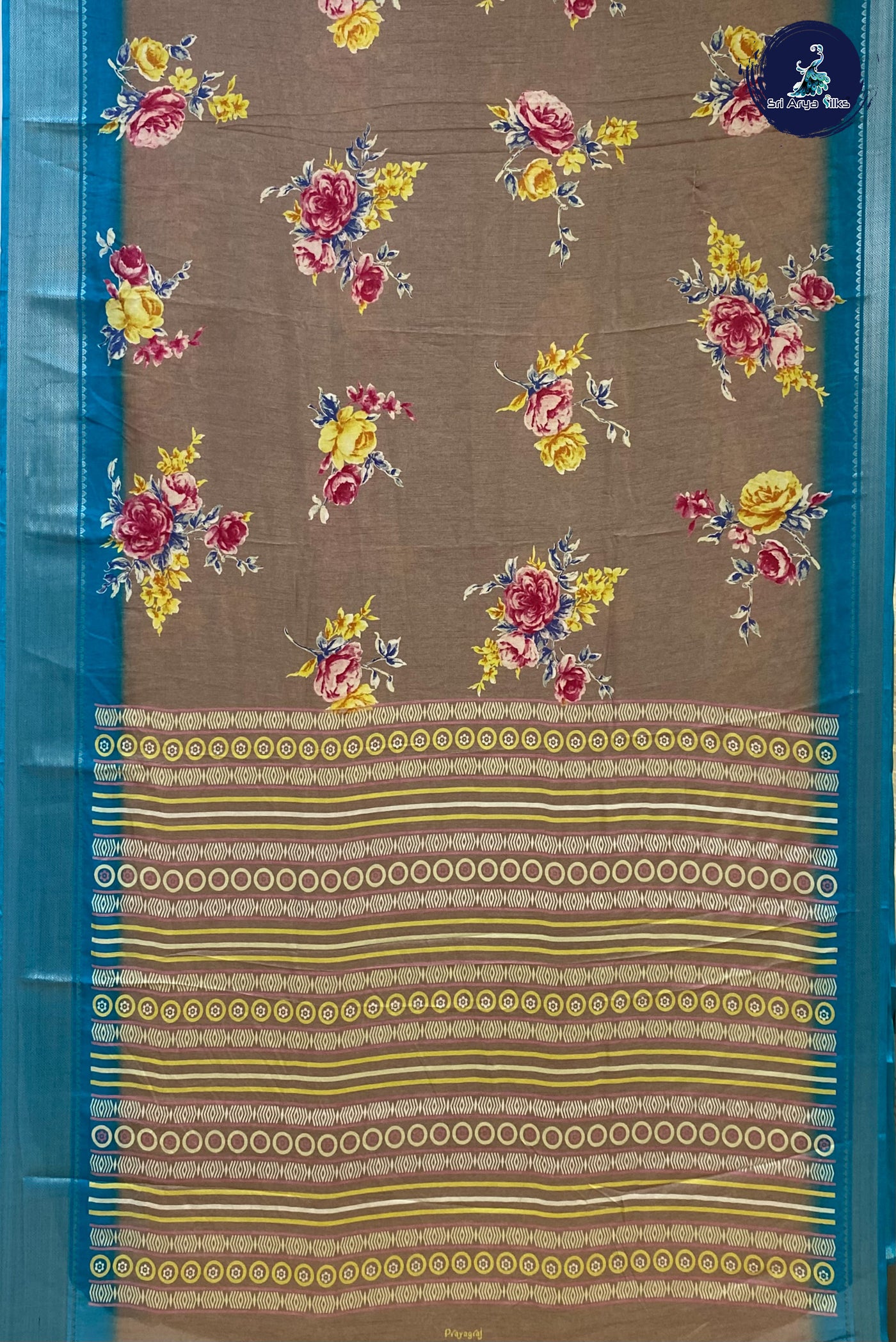 Chocolate Shade Semi Dola Silk Saree With Floral Print Pattern