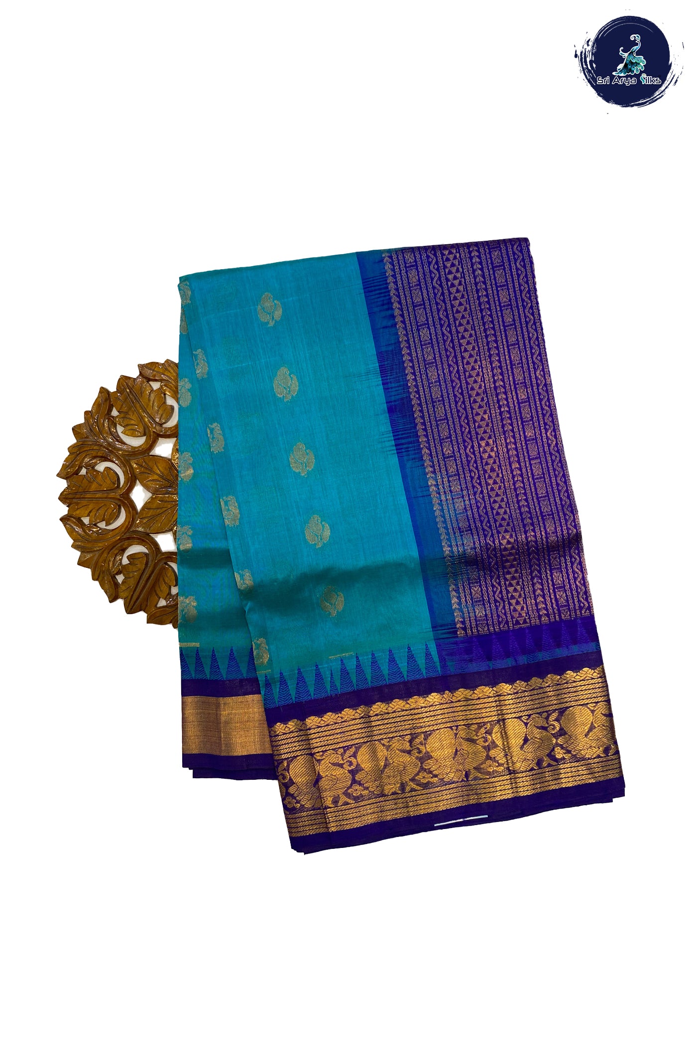Light Blue Korvai Silk Cotton Saree With Zari Buttas Pattern
