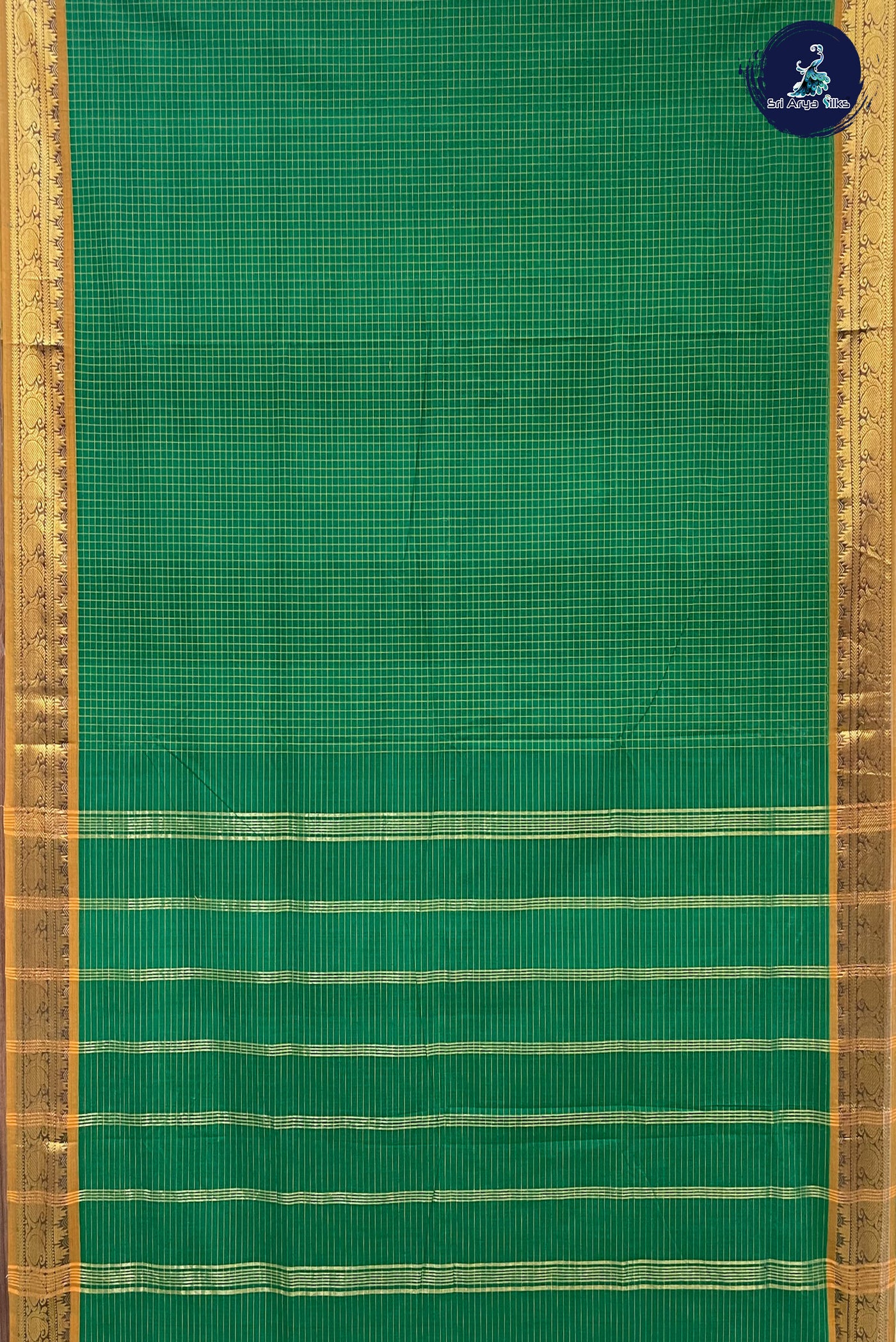 Green Madisar Cotton Saree With Checked Pattern
