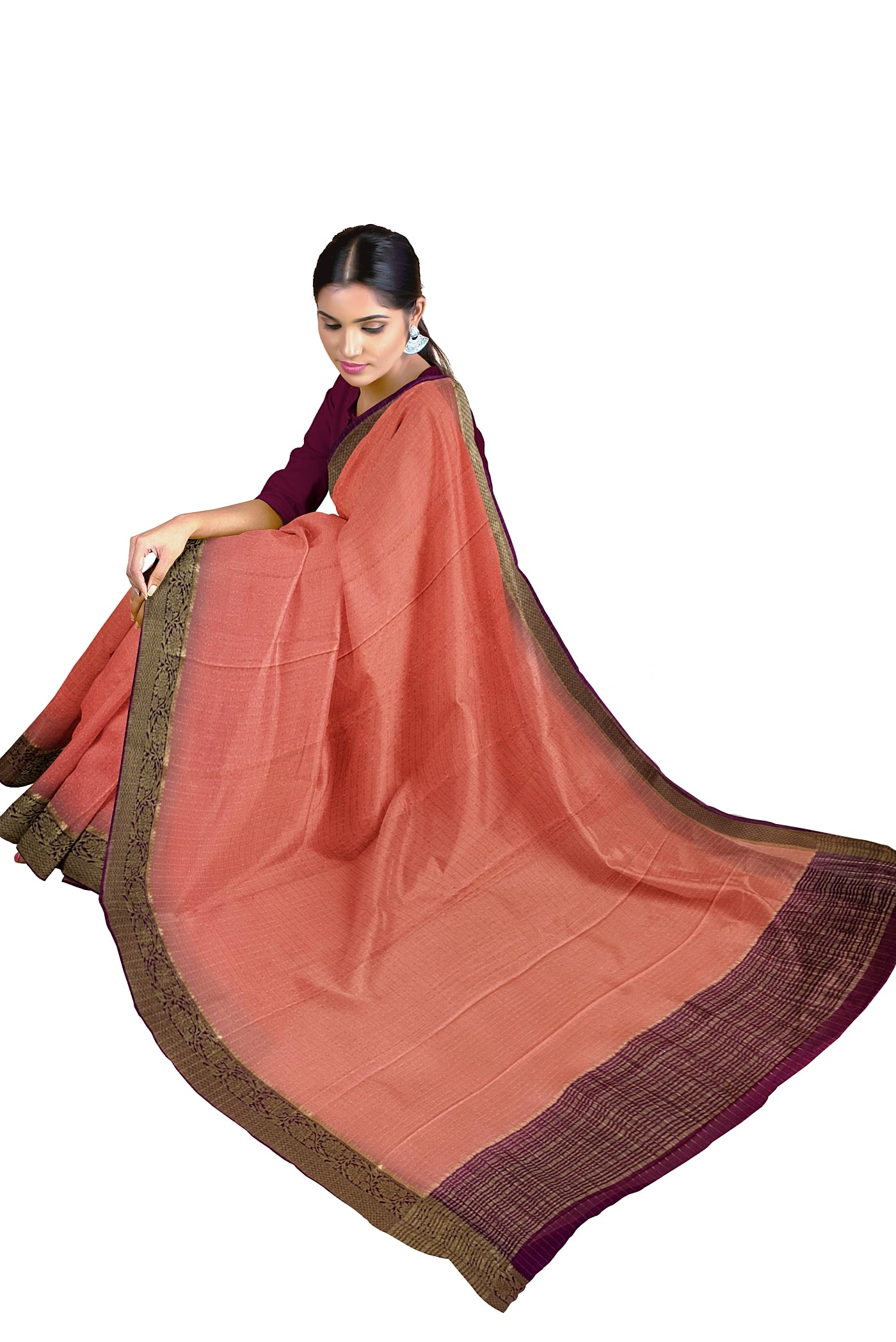 Baby Pink Georgette Banarasi Saree With Zari Checked Pattern