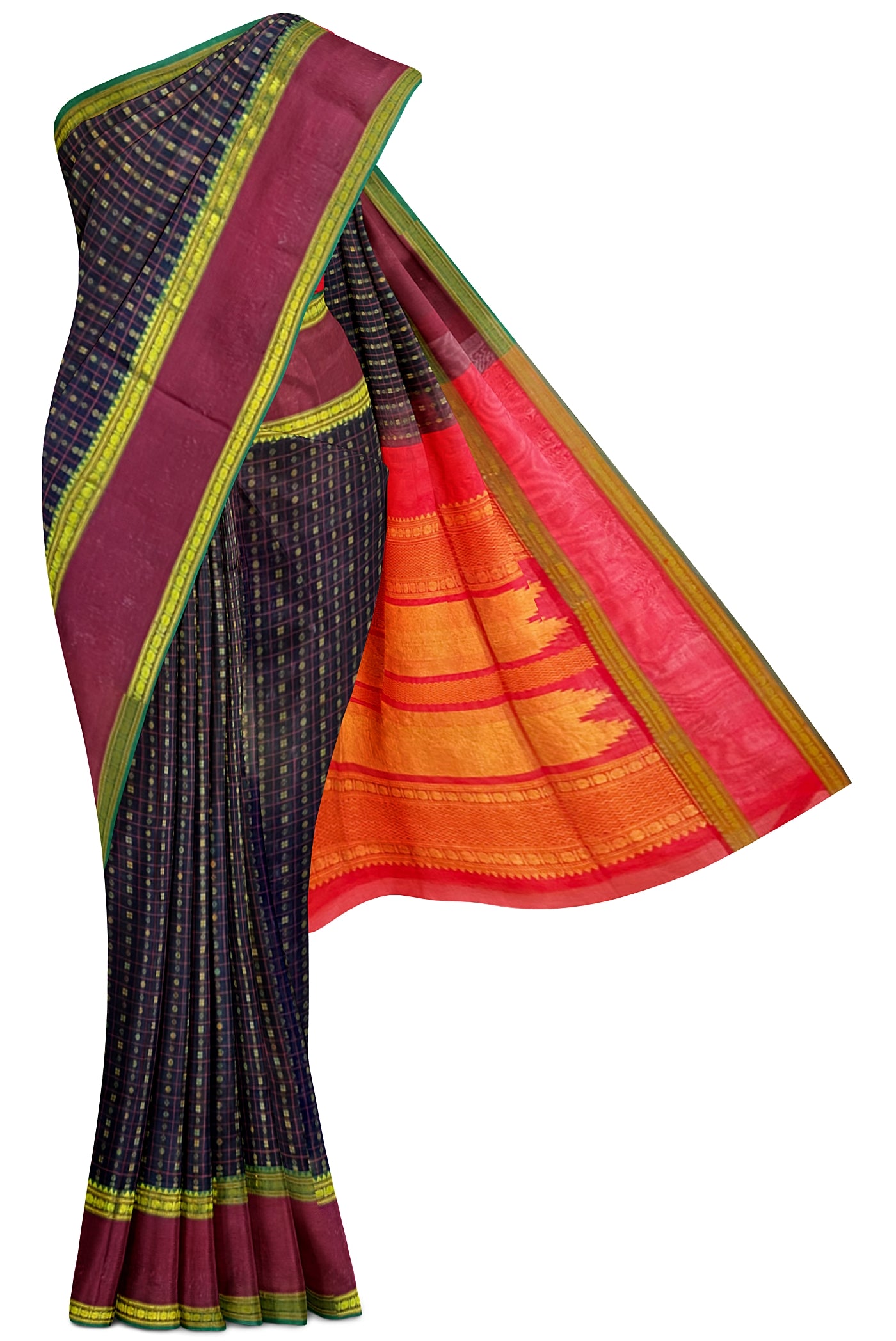 Black Silk Cotton Saree With Meenakari Work Pattern