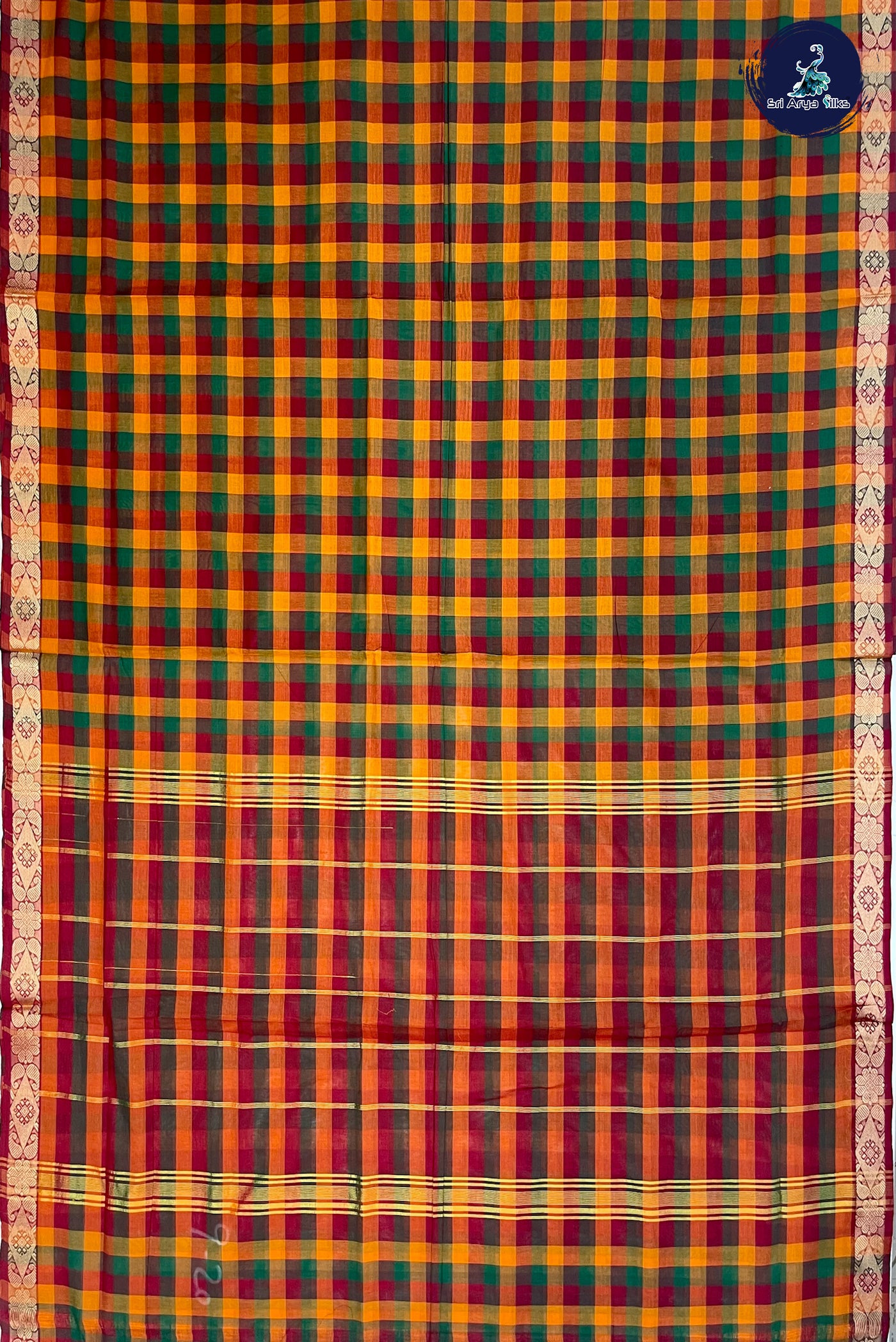 Multi Madisar Cotton Saree With Checked Pattern