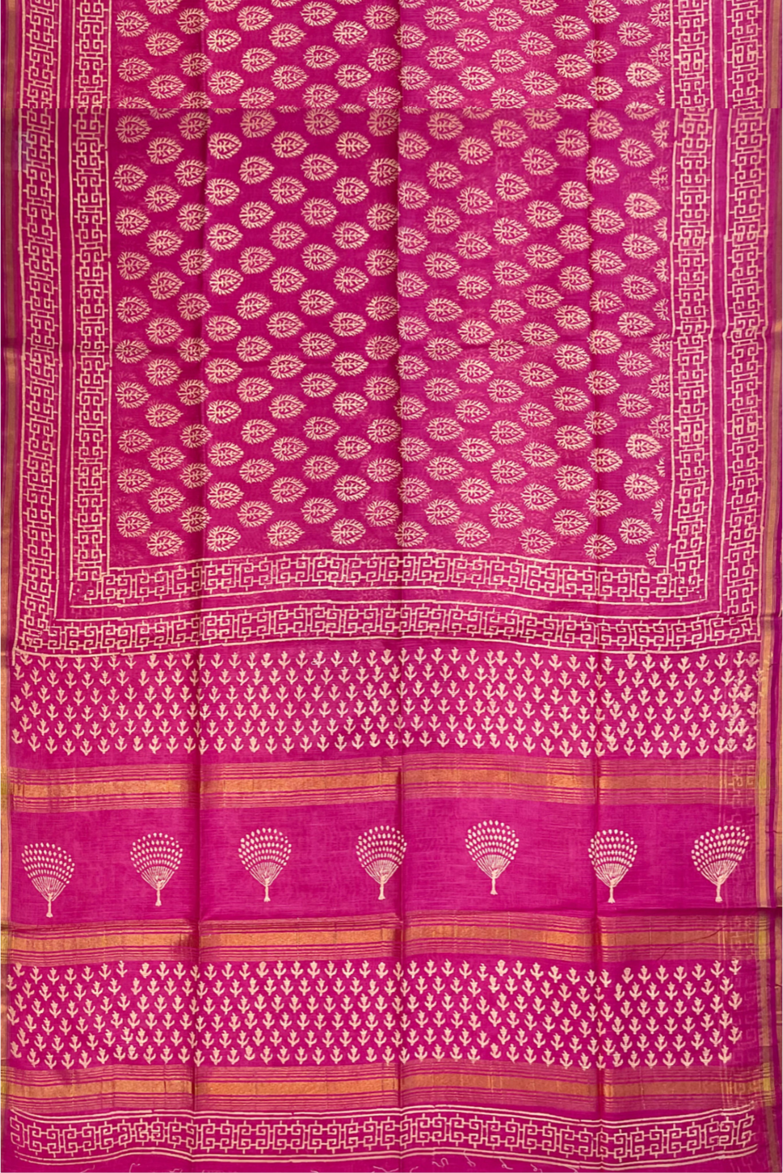 Pink Chanderi Silk Cotton Saree With Ajrakh Print Pattern