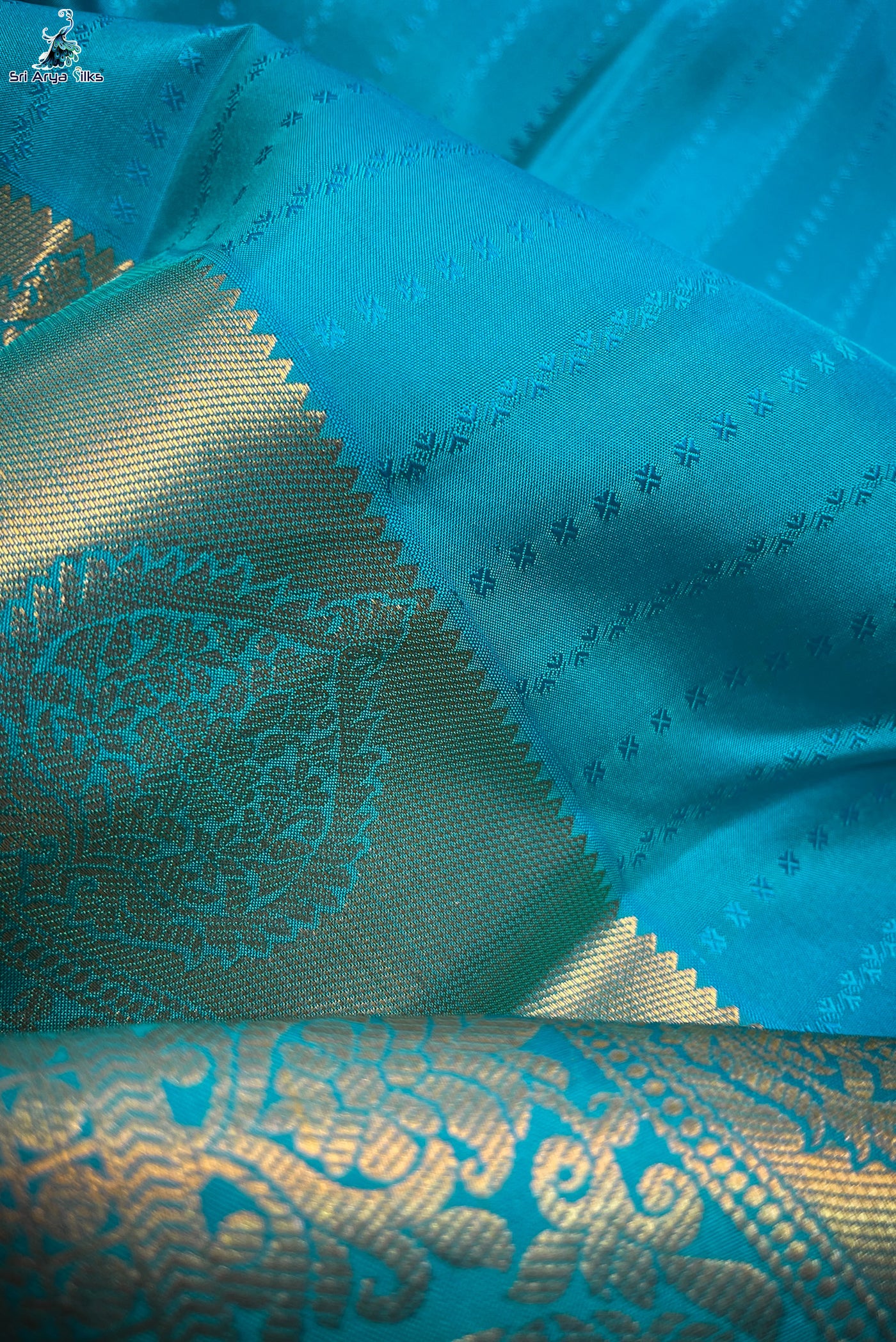 Light Green and Teal Blue Kanchipuram silk saree