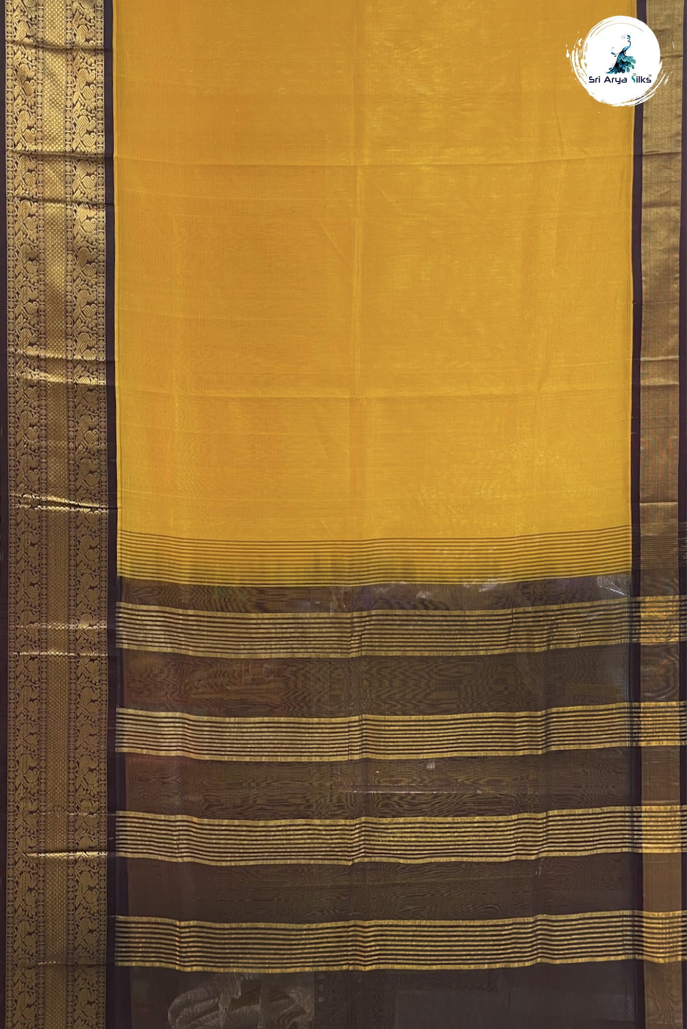 Mango Yellow Silk Cotton Saree With Doria Lines Pattern