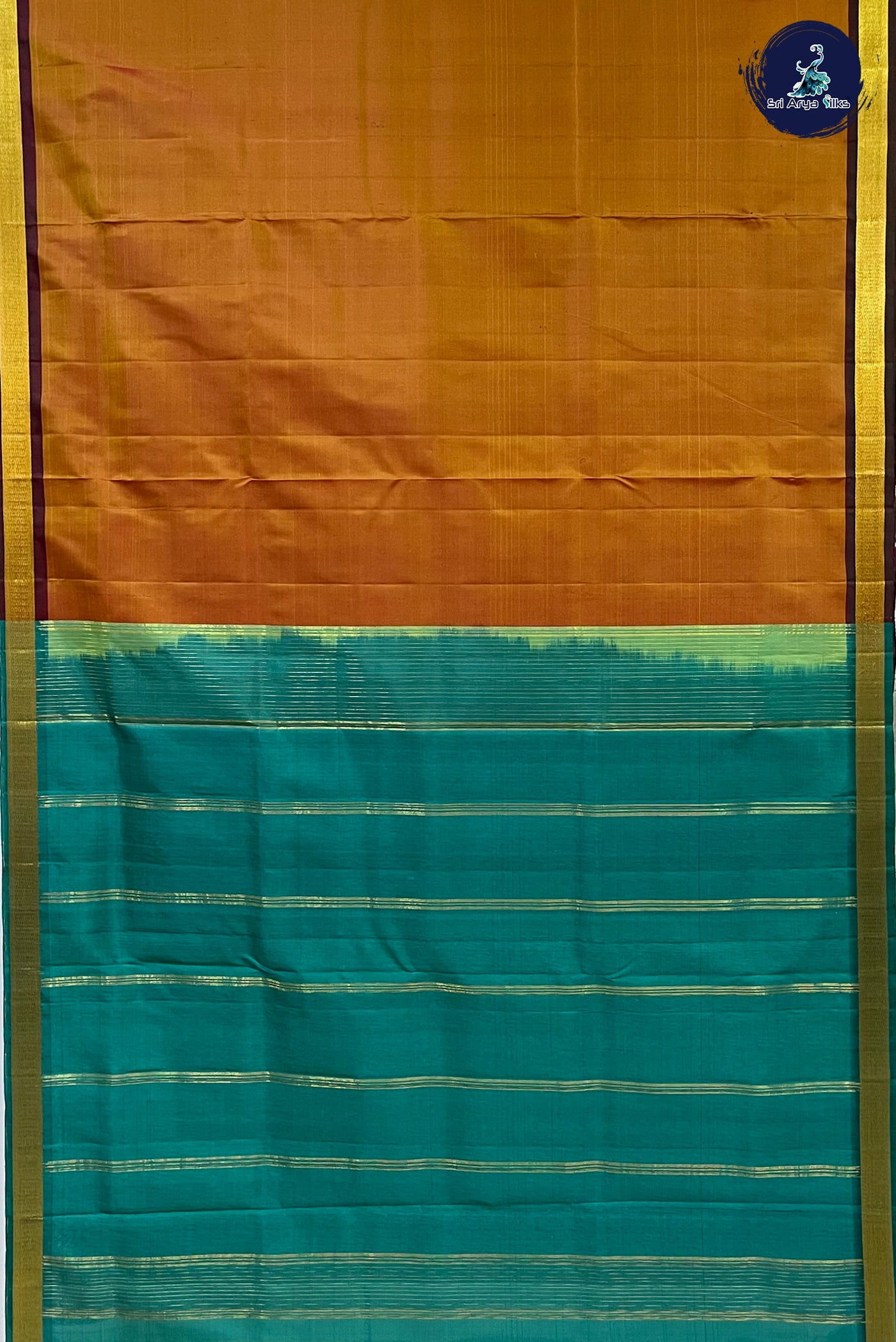 Golden Mustard Madisar 10 Yards Silk Saree With Plain Pattern