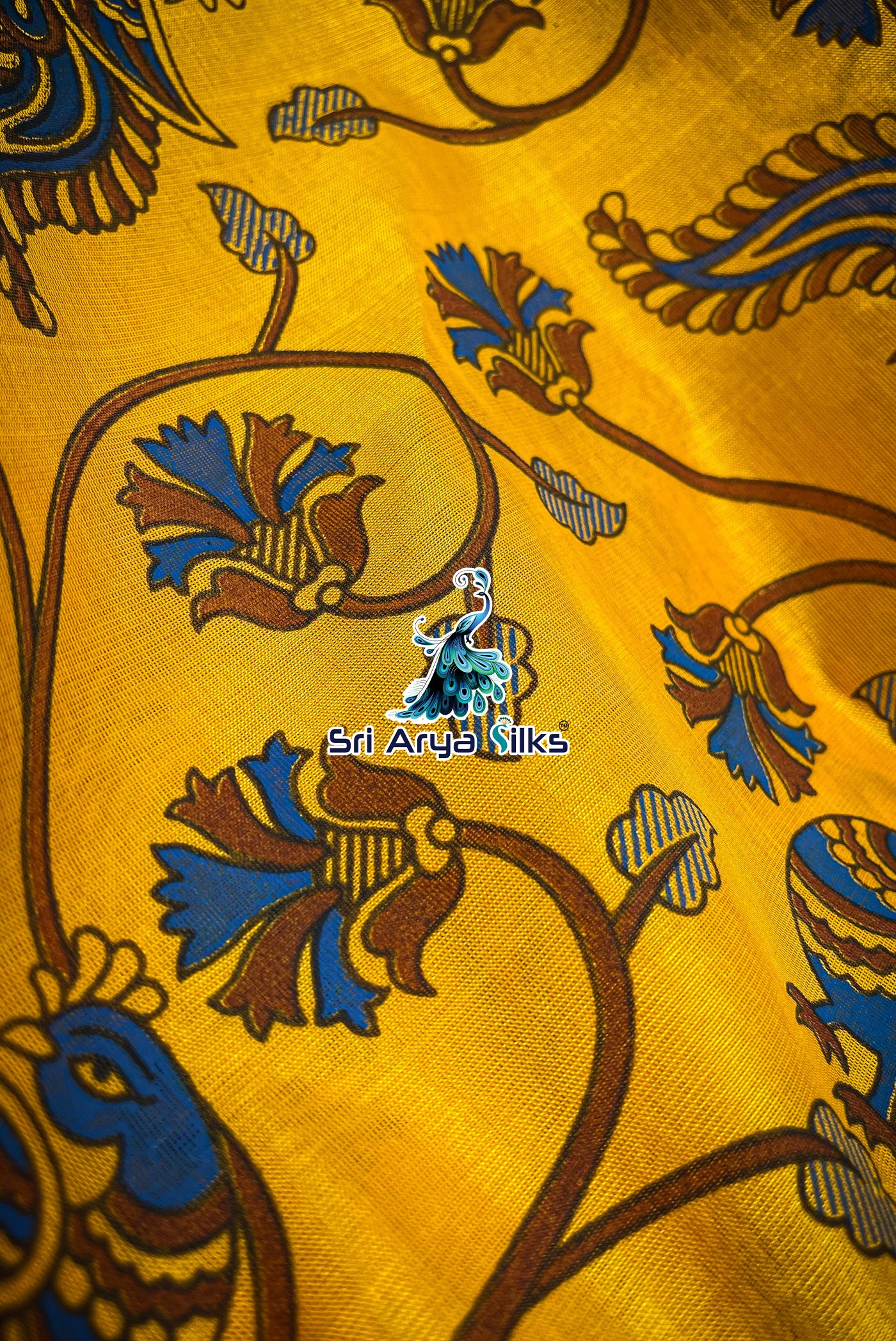 Mango Yellow Korvai Silk Cotton Saree With Kalamkari Pattern