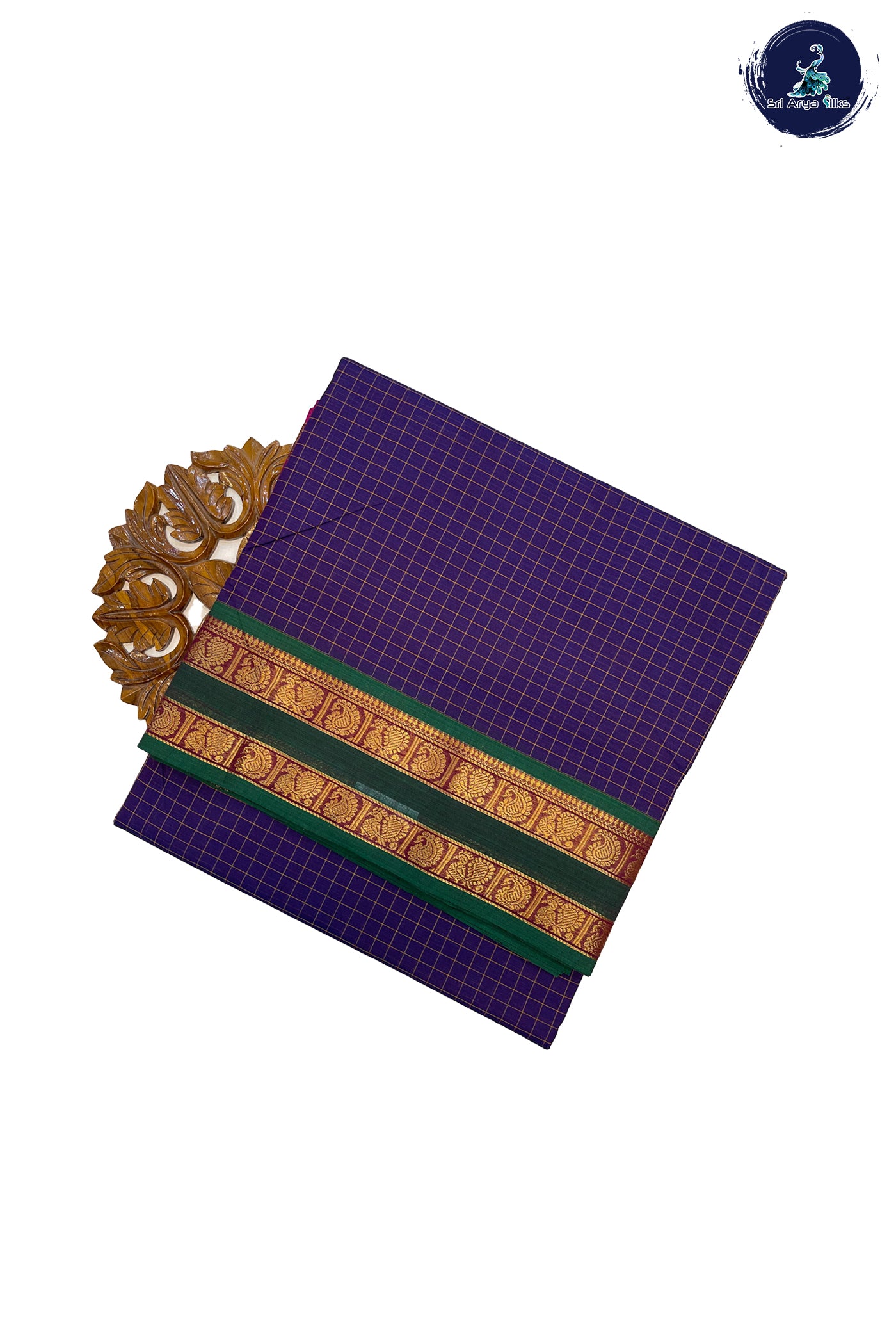 Violet Madisar Cotton Saree With Checked Pattern