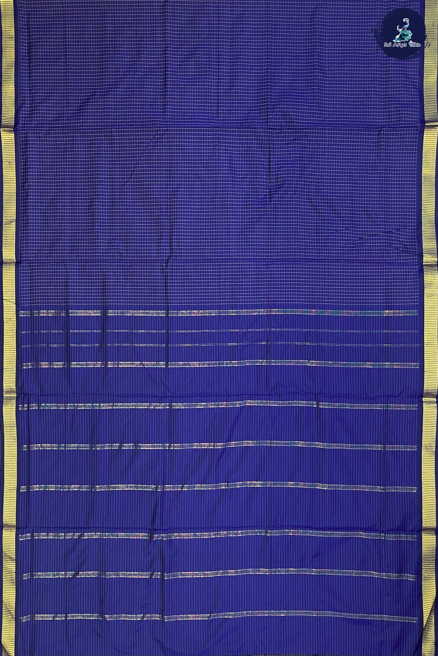 Navy Blue Madisar Semi Silk Saree With Checked Pattern