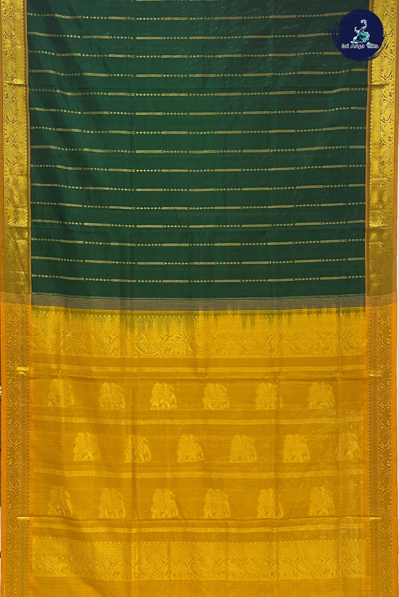 Bottle Green Silk Cotton Saree With Stripes Pattern