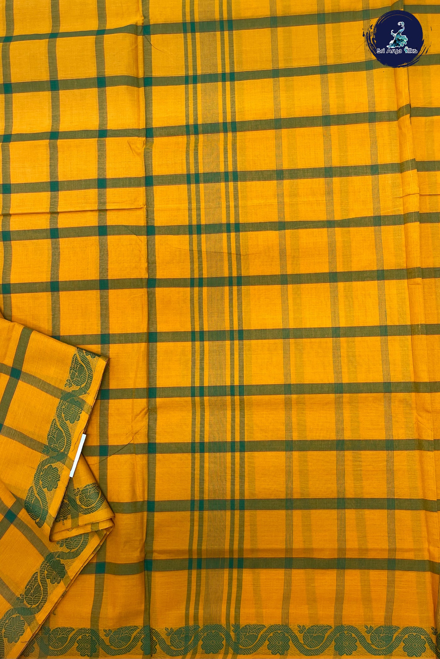 Mustard Yellow Madisar Cotton Saree With Checked Pattern