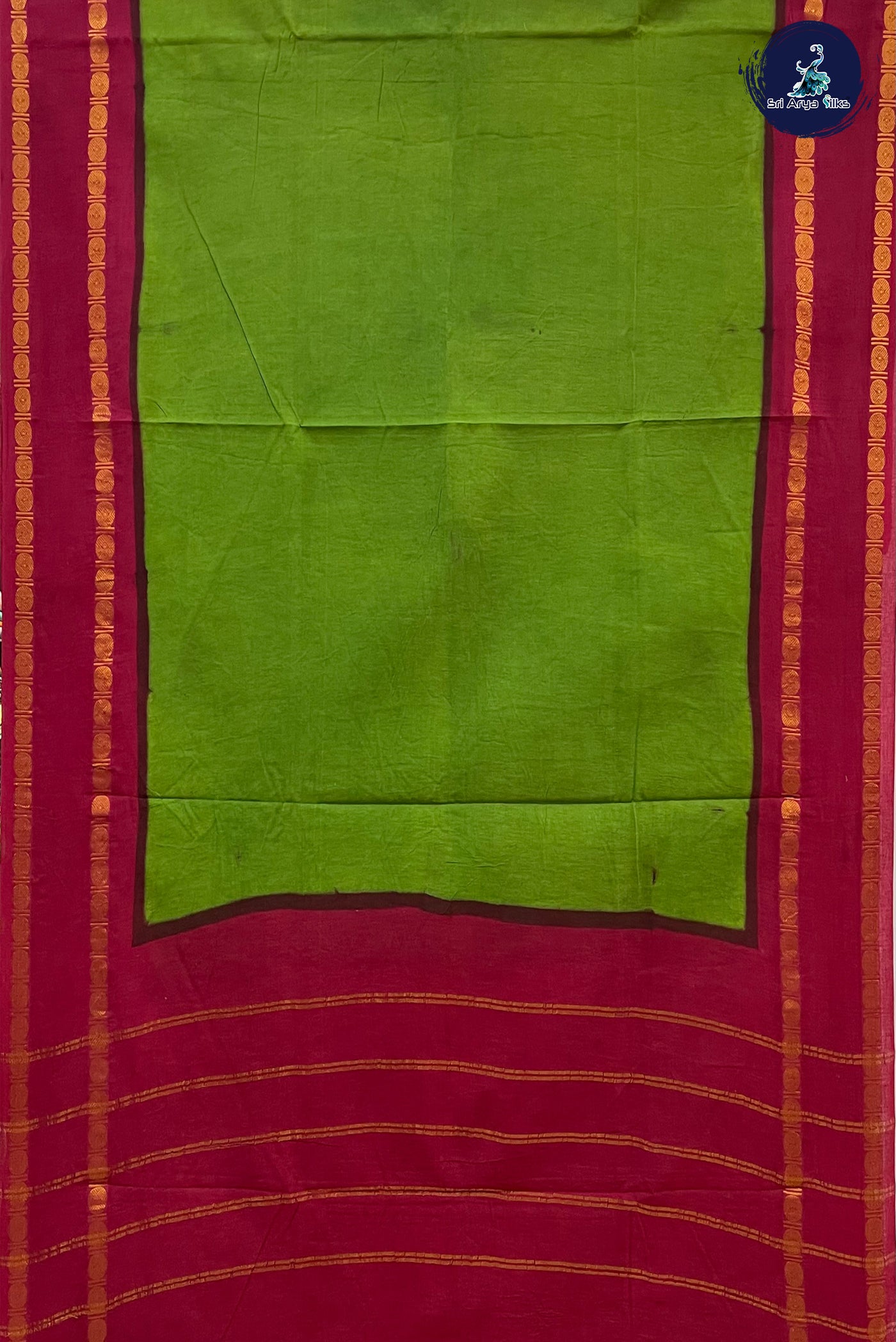 Light Green Madisar Cotton Saree With Plain Pattern