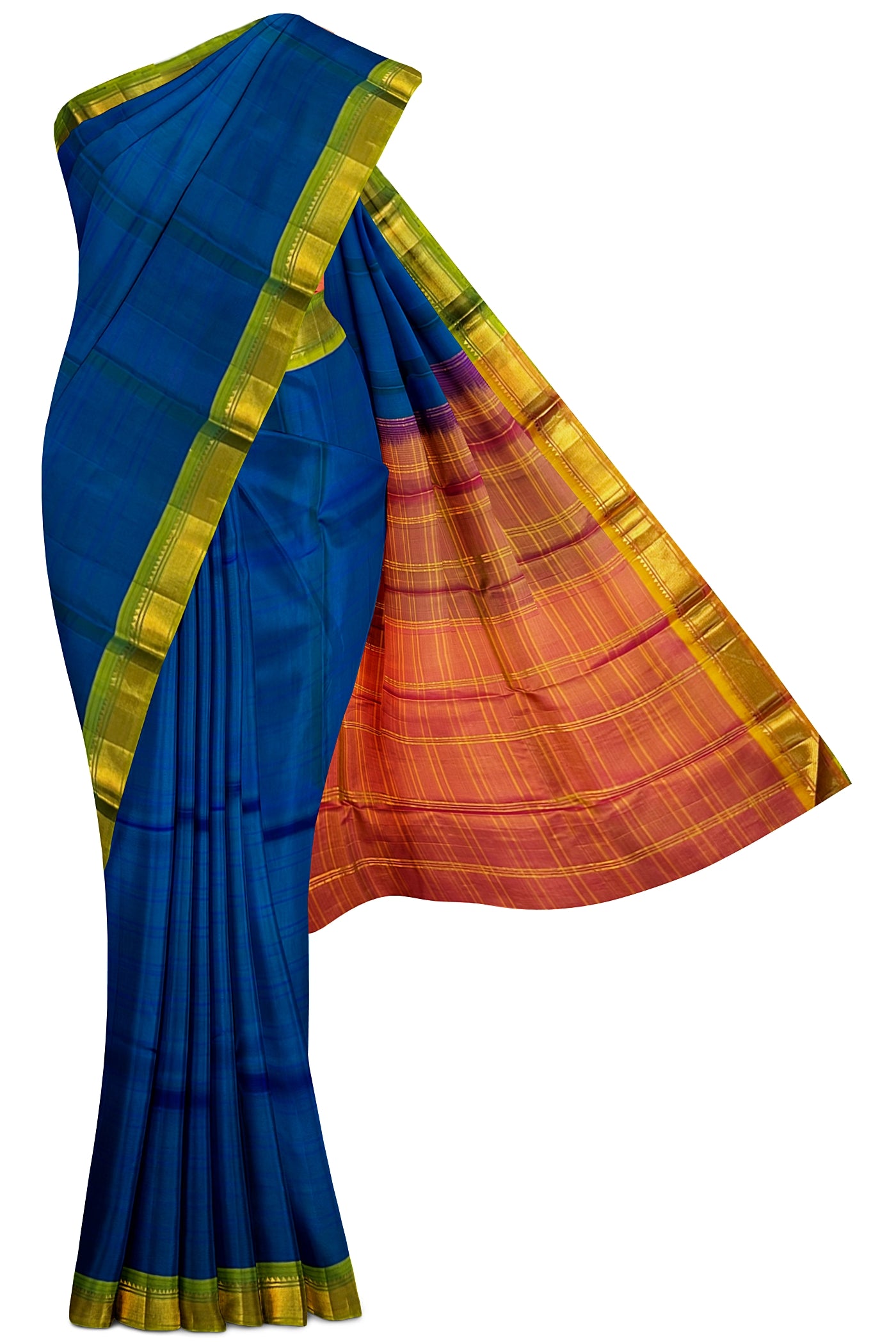 Dual Tone Blue Light Weight Silk Saree With Plain Pattern