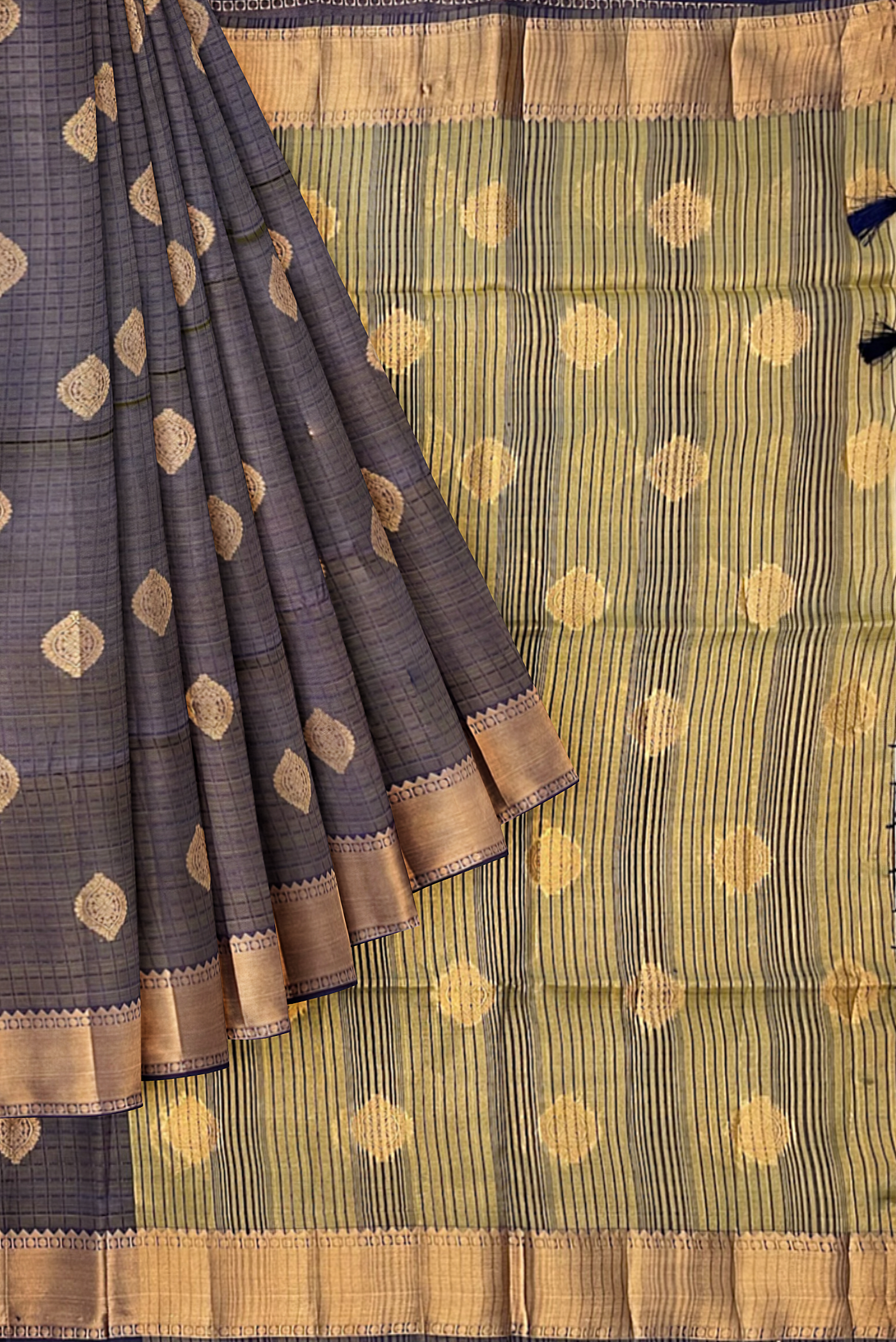Dual Tone Blue Tussar Saree With Embossed Pattern