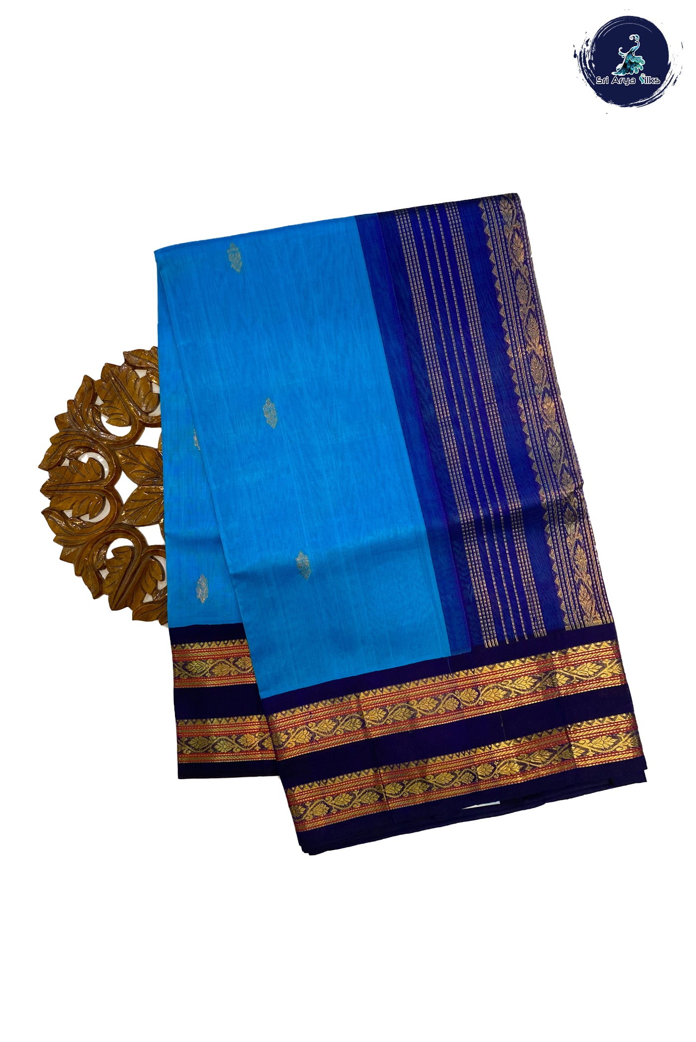Sky Blue Korvai Silk Cotton Saree With Zari Buttas Pattern