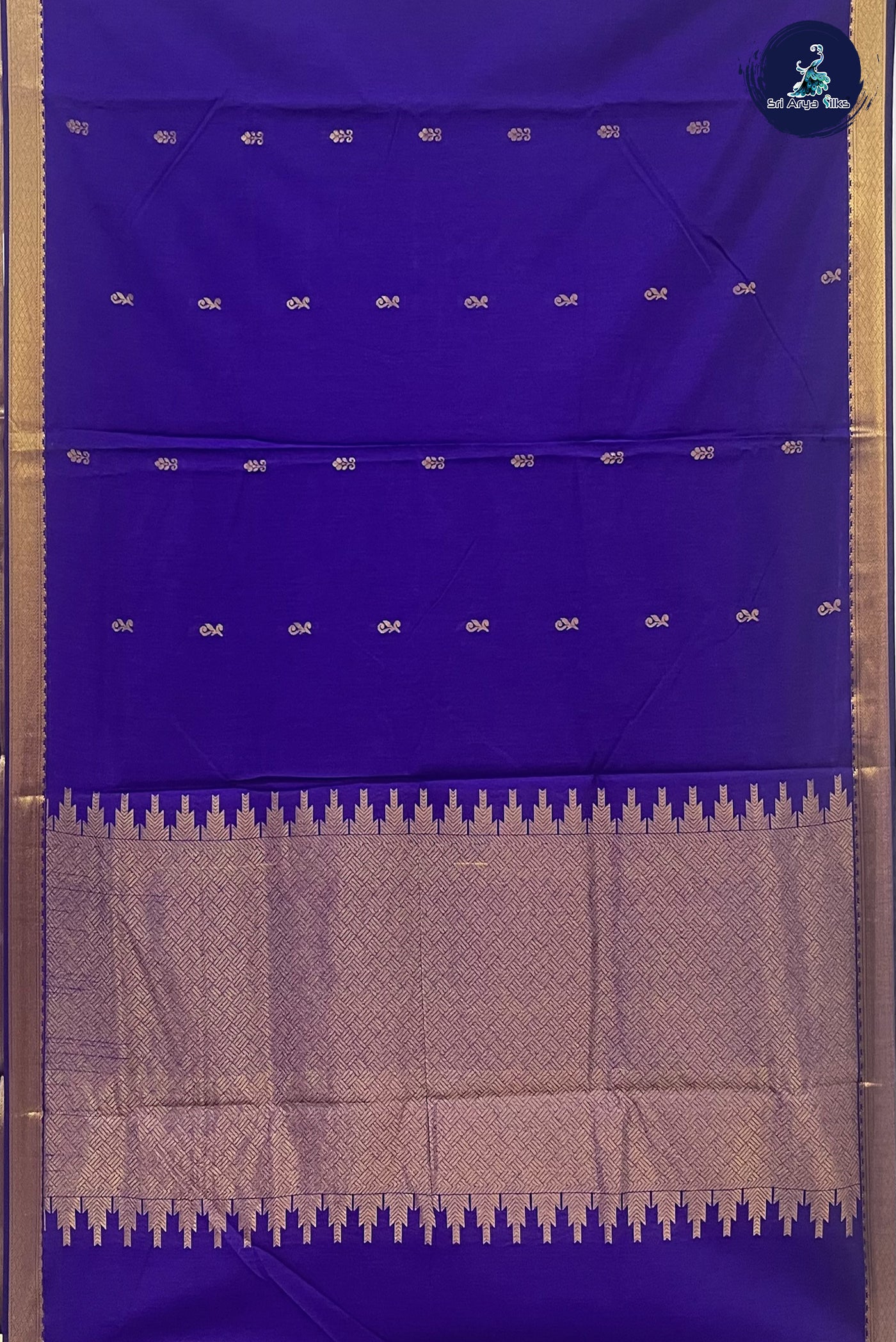 Royal Blue Madisar Semi Silk Cotton Saree With Zari Buttas Pattern
