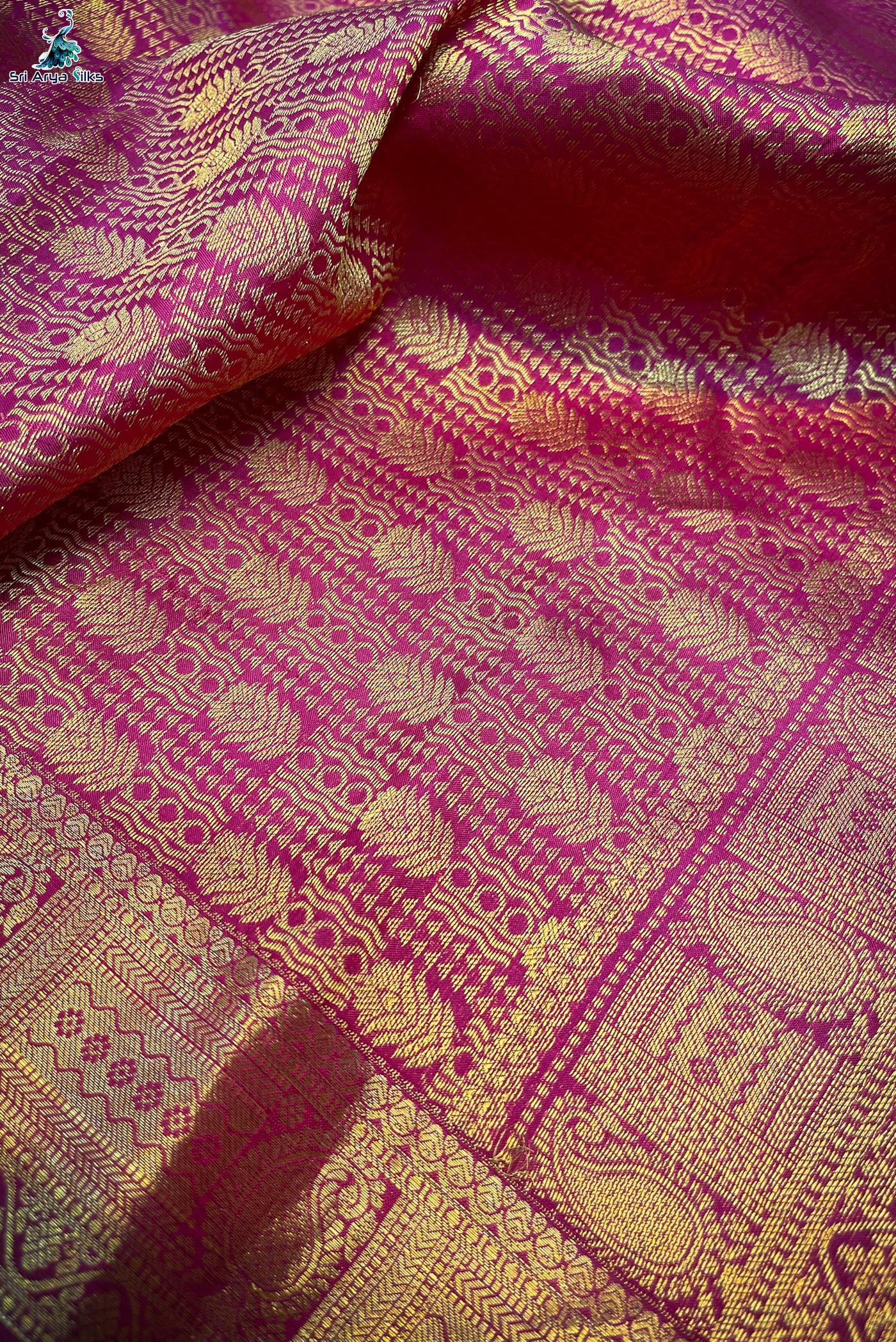 Light Military Green Traditional Silk Saree With Magenta Pink Blouse & Body Butta Pattern