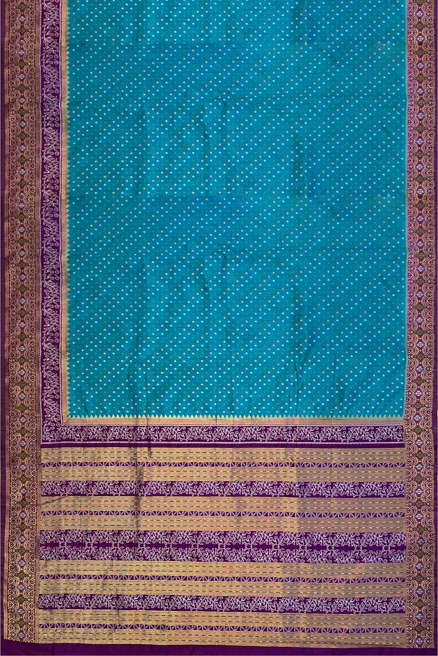 Light Blue Semi Banarasi Saree With Zari Buttas Pattern