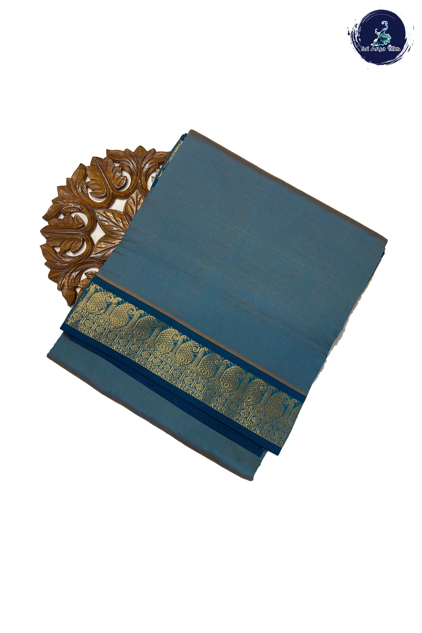 Dual Tone Blue Madisar Semi Silk Cotton Saree With Plain Pattern