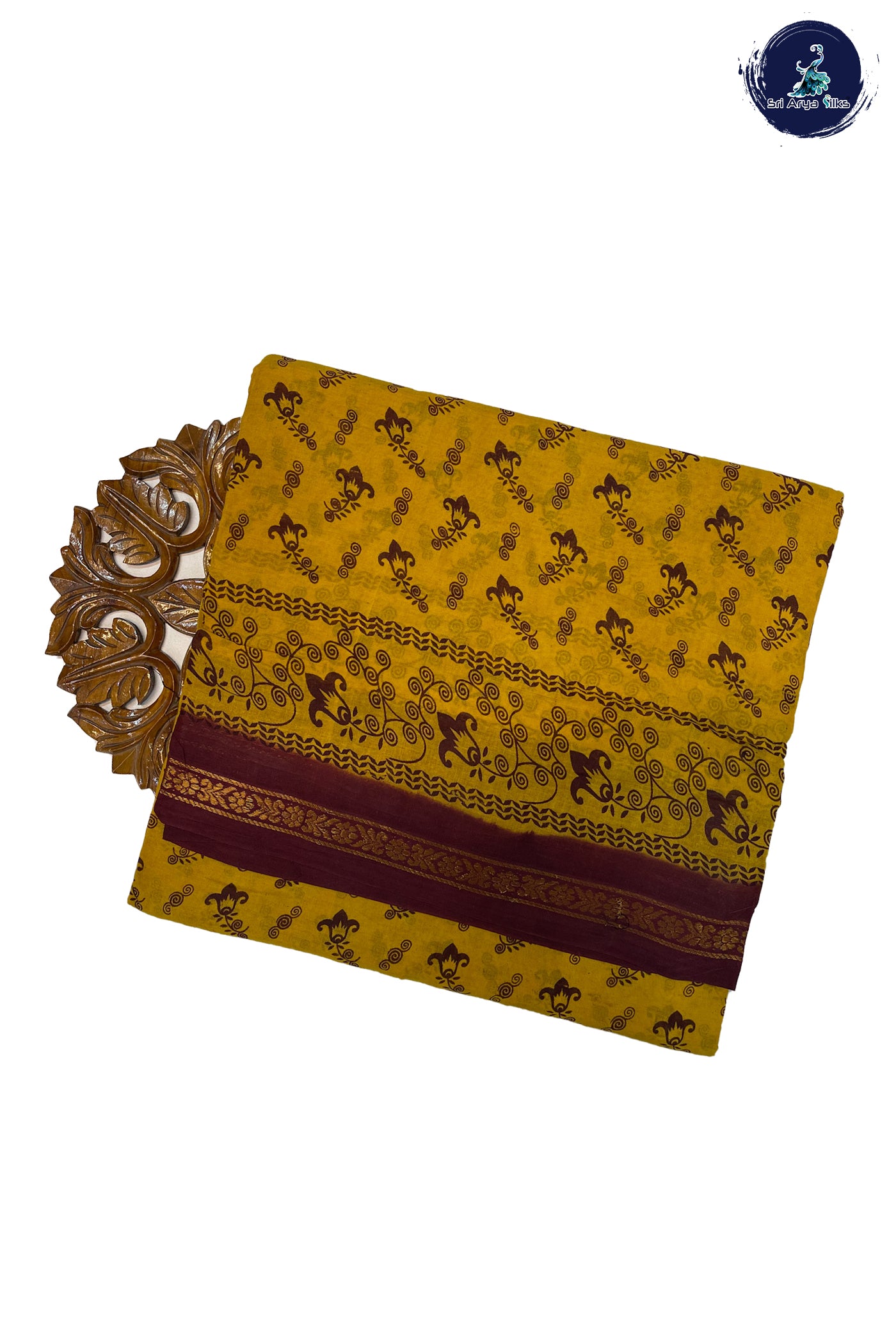 Yellow Madisar Cotton Saree With Plain Pattern