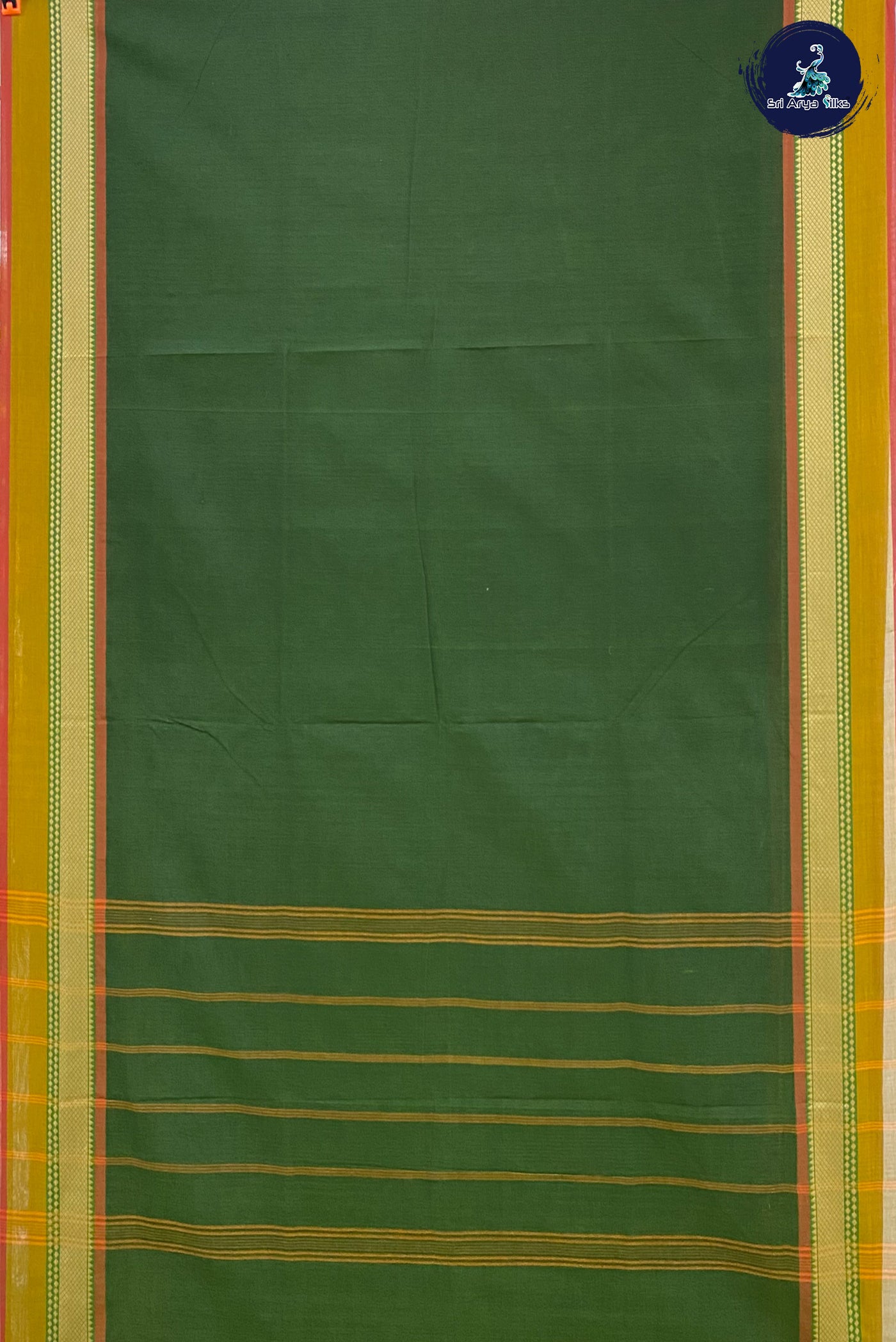 Green Madisar Cotton Saree With Plain Pattern