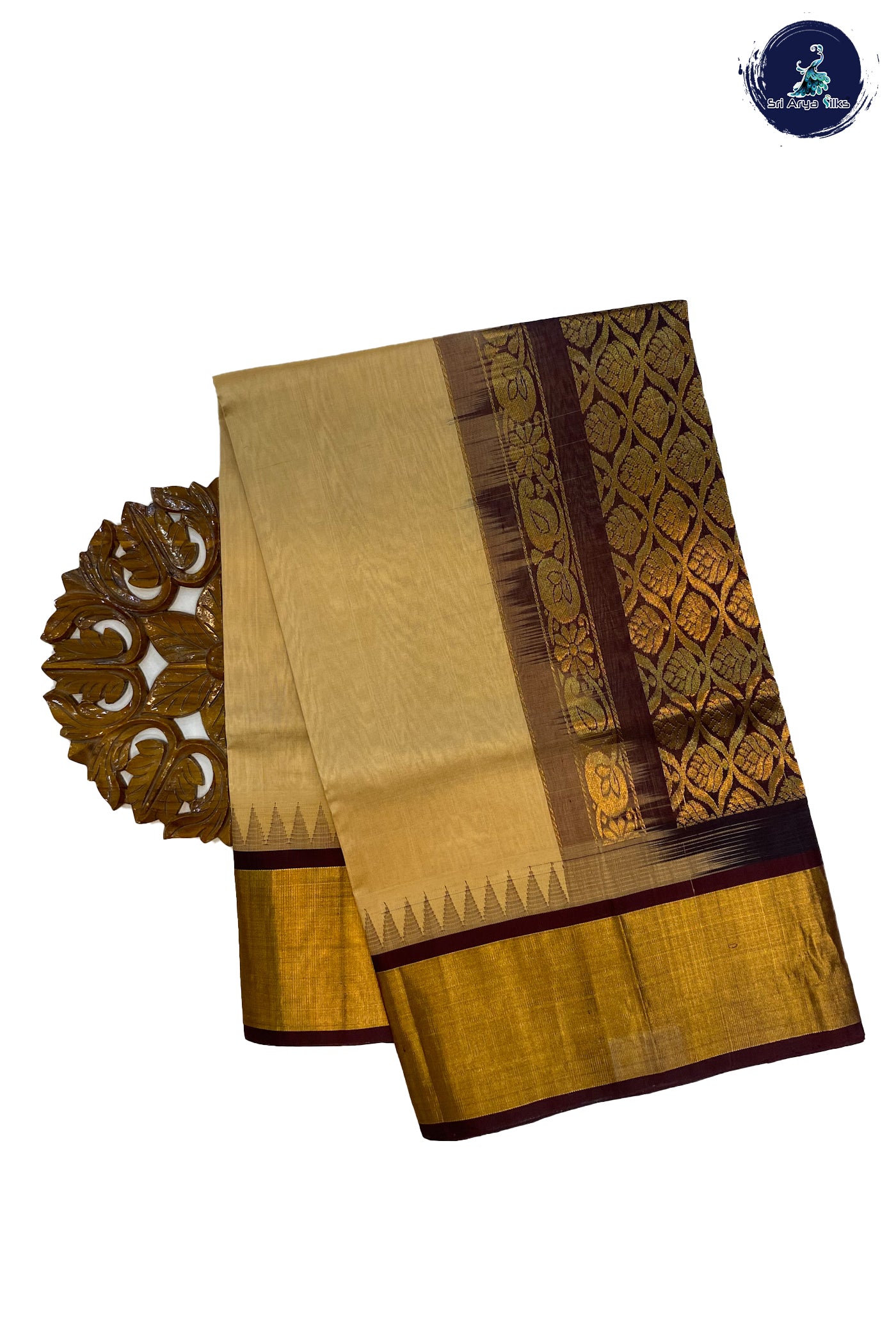 Chocolate Shade Korvai Silk Cotton Saree With Plain Pattern