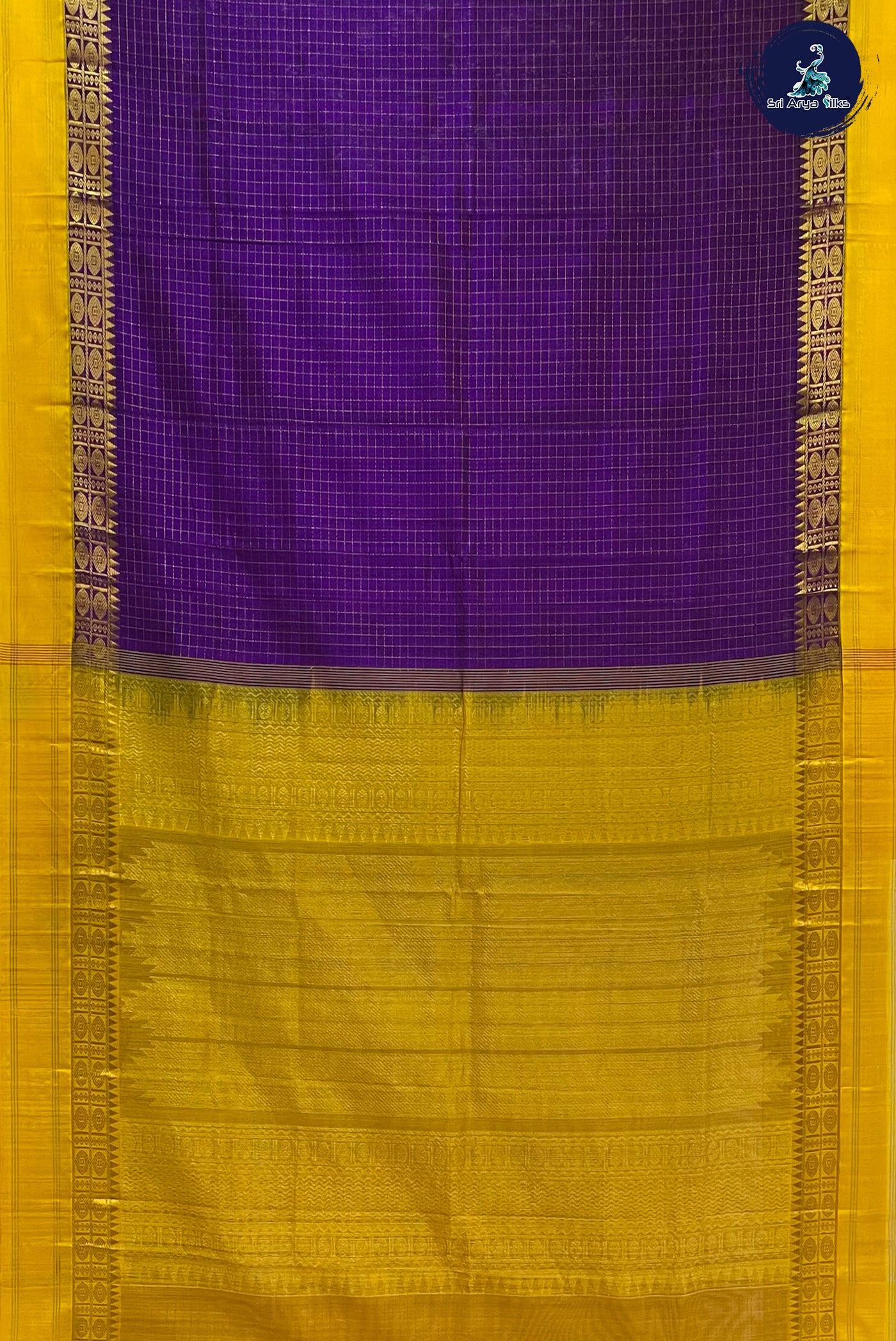 Purple Korvai Silk Cotton Saree With Checked Pattern