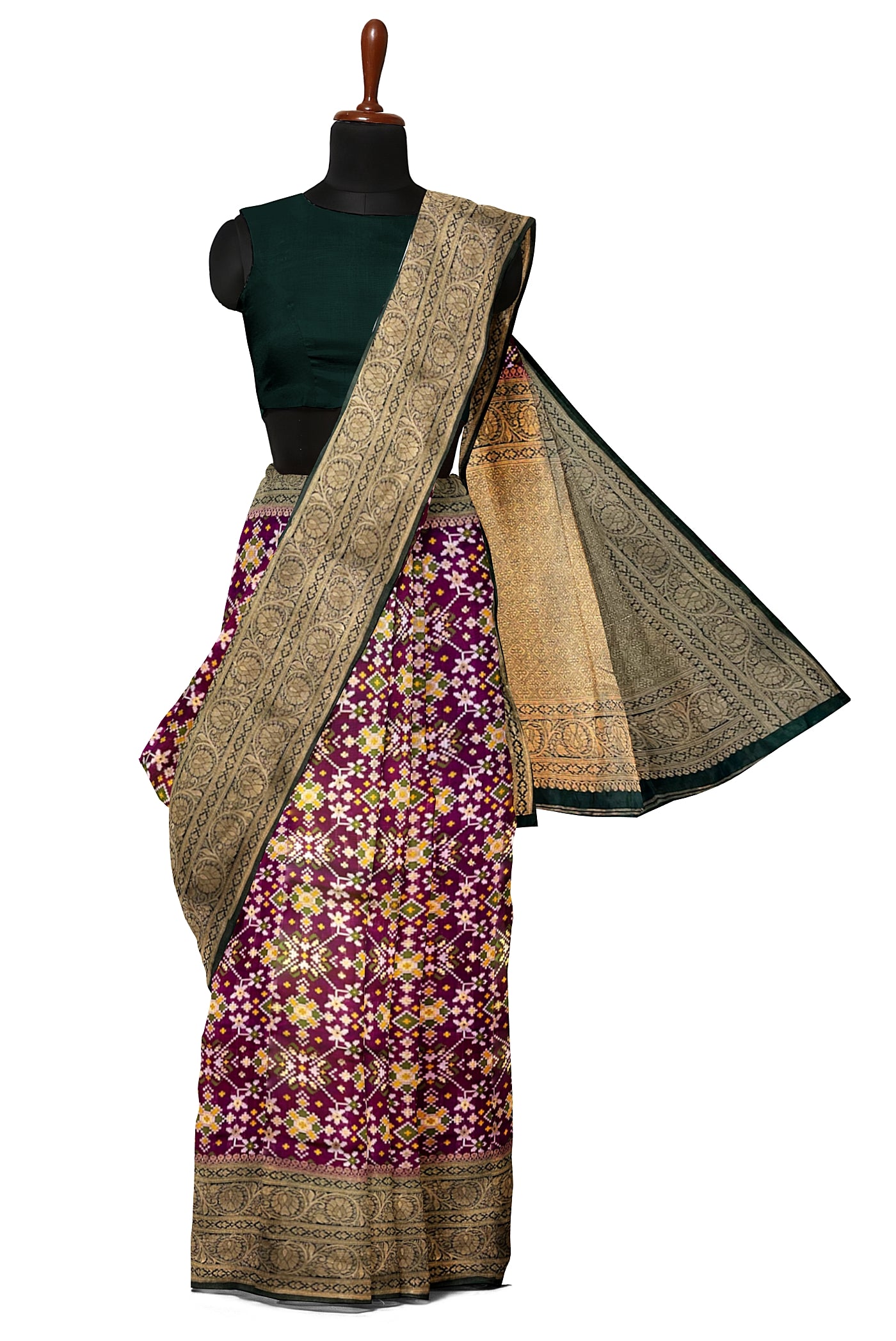 Purple Semi Banarasi Saree With Zari Buttas Pattern