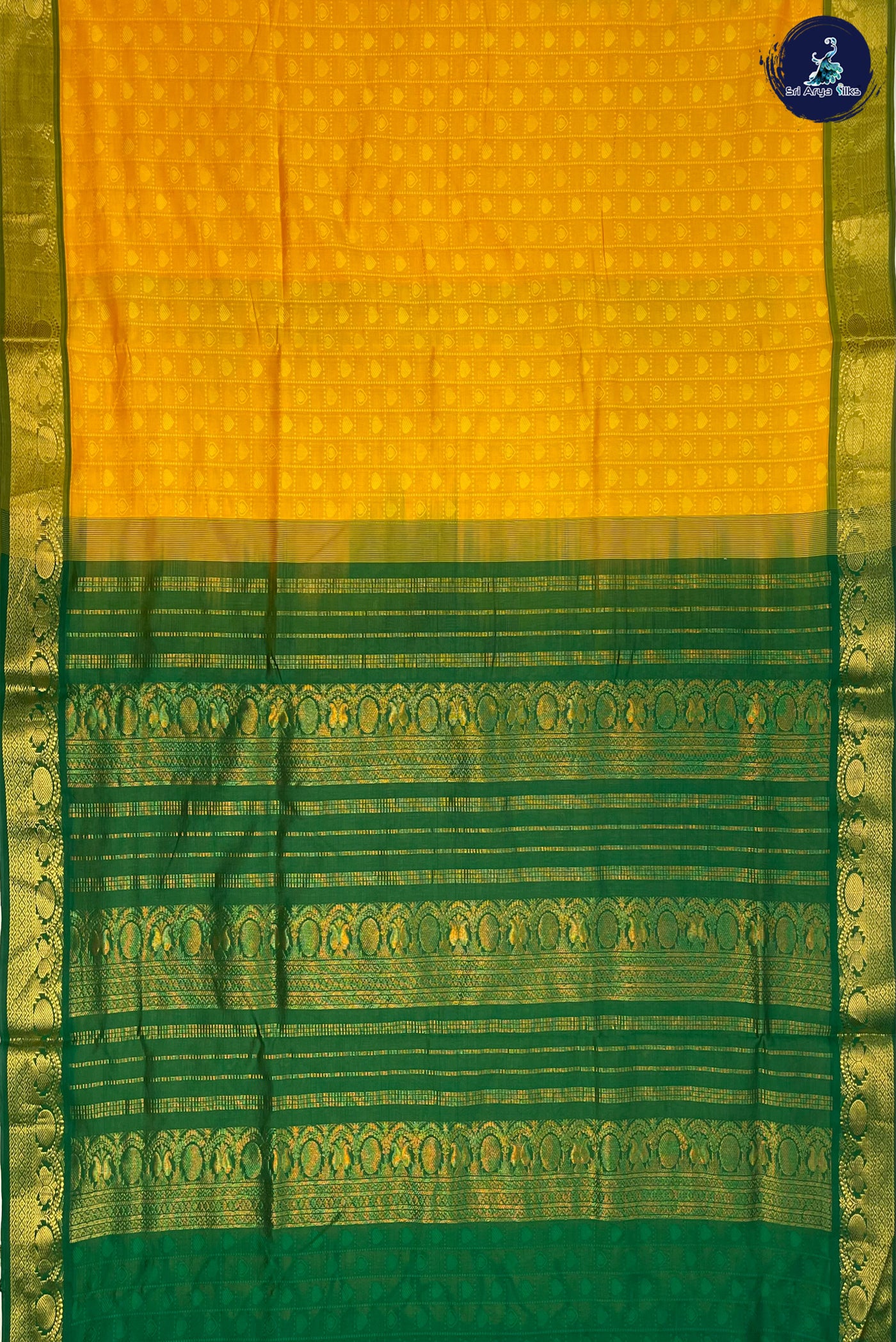Mango Yellow Madisar Semi Silk Cotton Saree With Embossed Pattern