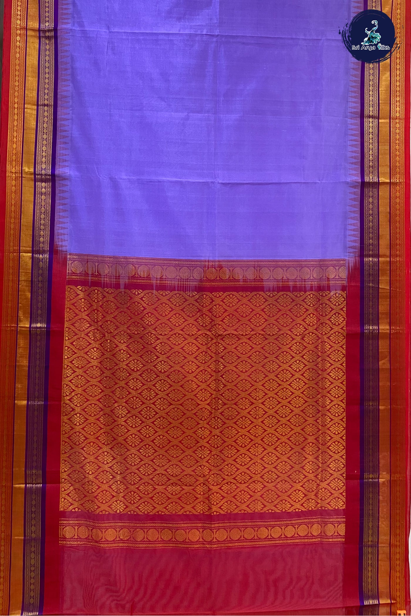 Lavender Korvai Silk Cotton Saree With Plain Pattern