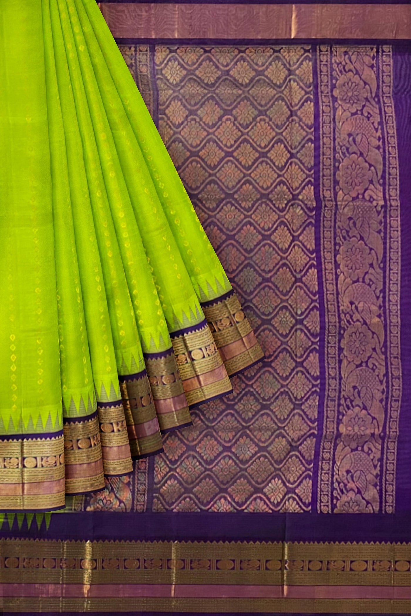 Light Green Silk Cotton Saree With Zari Buttas Pattern
